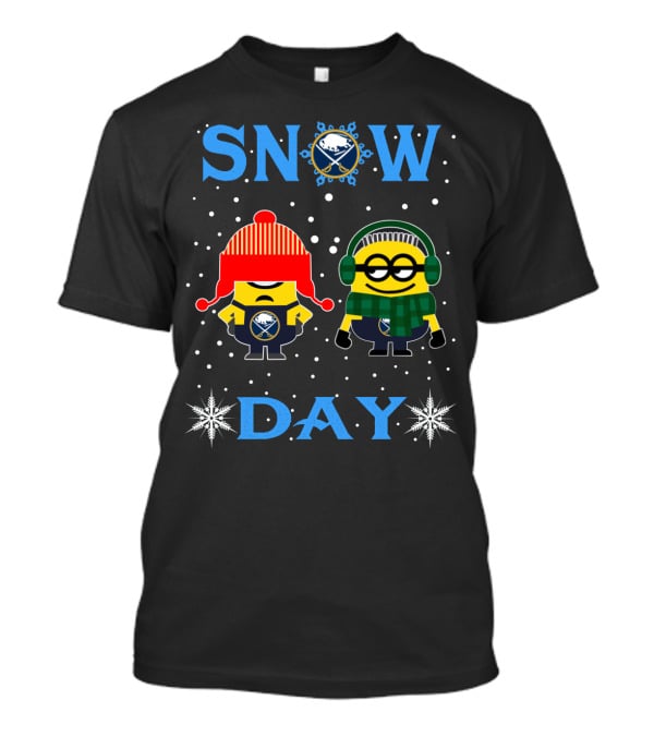Buffalo Sabres Snow Day Featuring Minion Characters In Winter Gear T-Shirt
