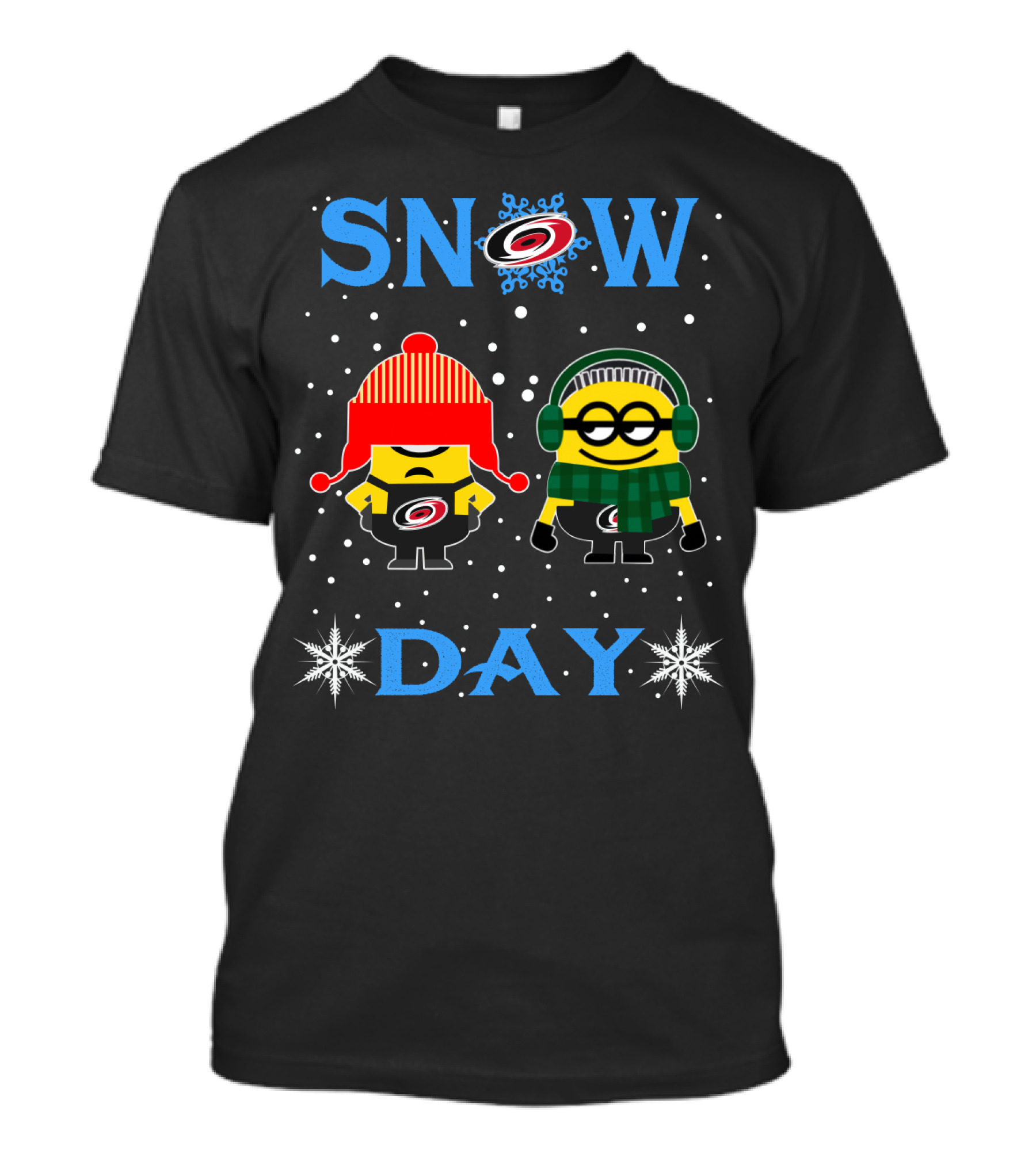Snow Day With Carolina Hurricanes Logo And Minion Winter Fun T-Shirt