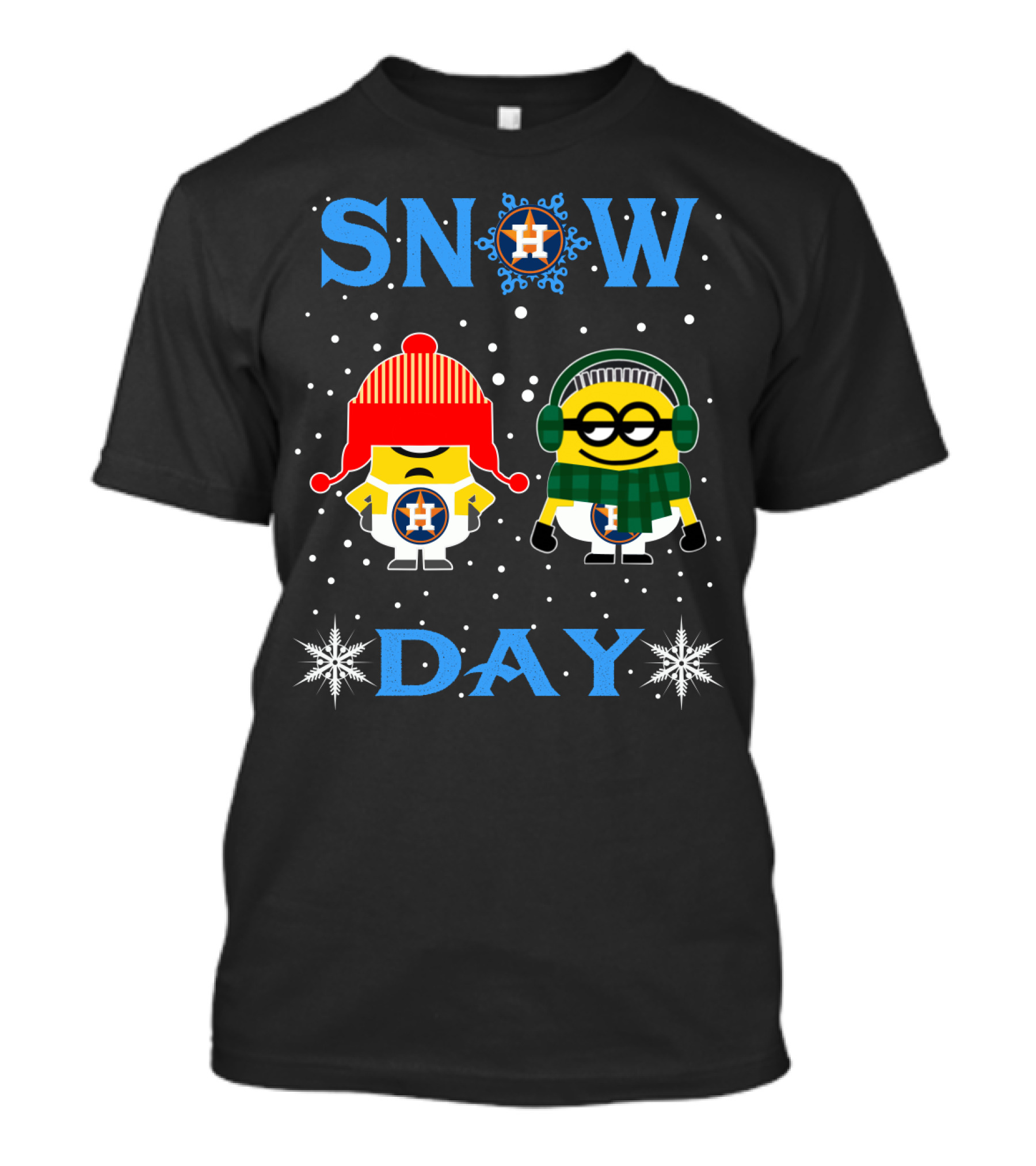 Snow Day Minions With Houston Astros Logo Winter T-Shirt