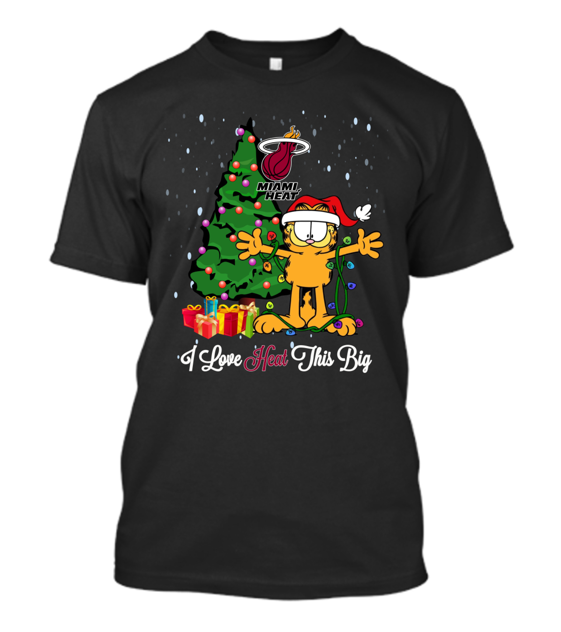 I Love Miami Heat This Big Xmas Garfield Cat Christmas Tree T-Shirt