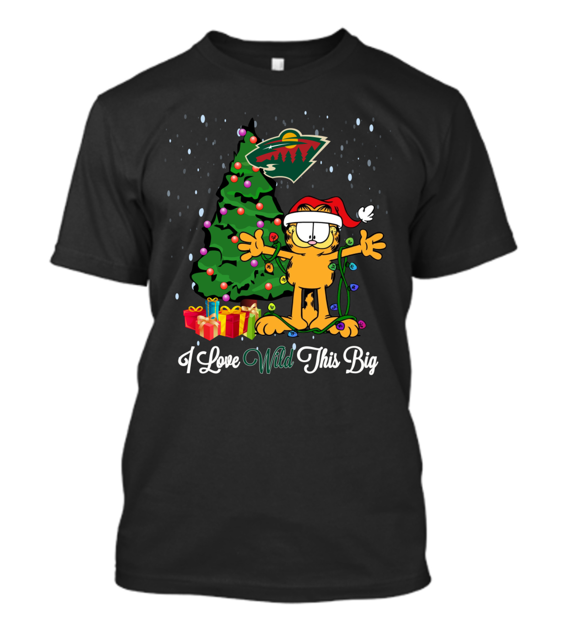I Love Wild This Big Xmas Garfield Cat Minnesota Wild NHL Christmas Tree T-Shirt