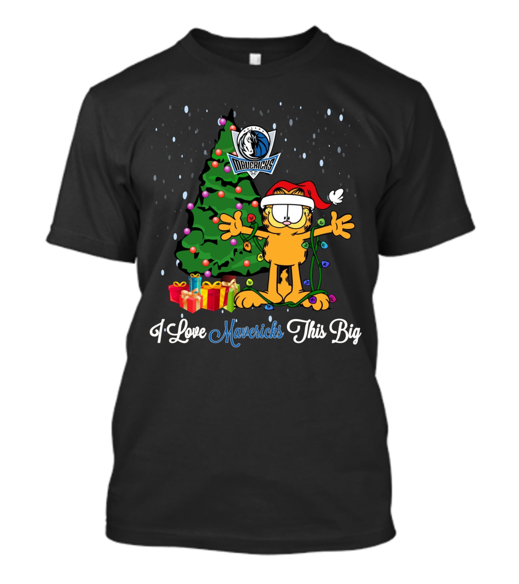 I Love Mavericks This Big Xmas Garfield Cat Dallas Mavericks Fans T-Shirt