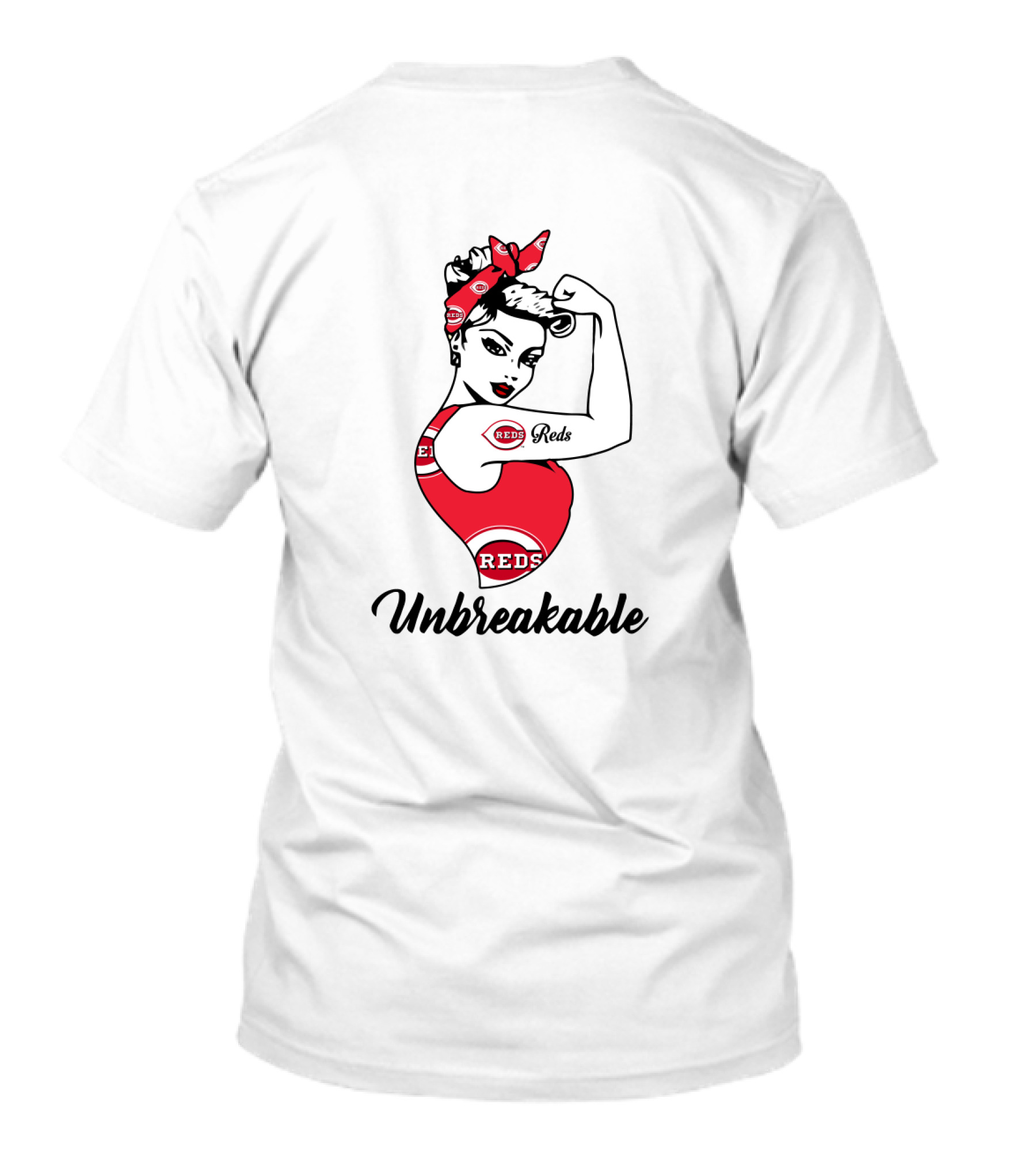Unbreakable Cincinnati Reds Strong Girl Rosie The Riveter T-Shirt