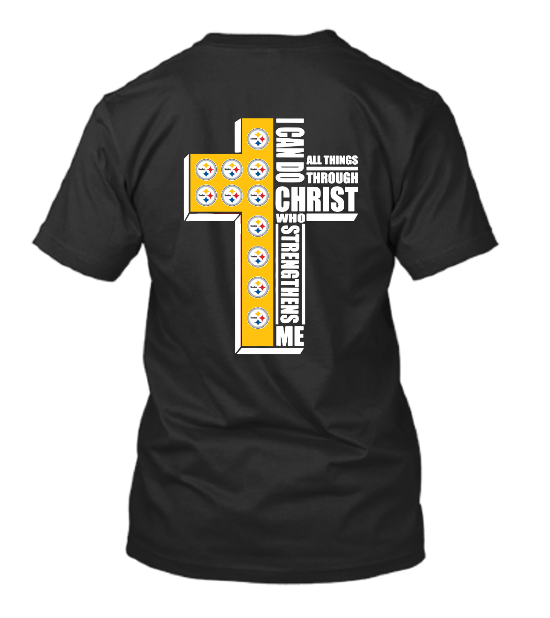Steelers I Can Do All Things Through Christ Who Strengthens Me Cross Football Logos T-Shirt