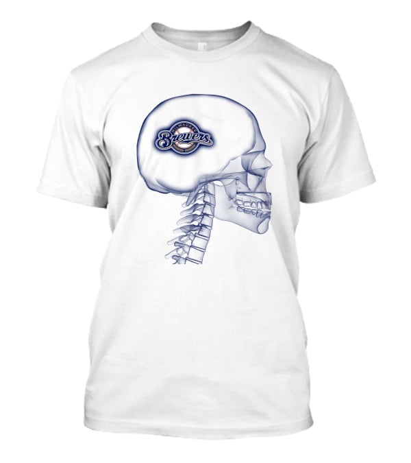 Milwaukee Brewers Logo Inside Human Skull Outline T-Shirt