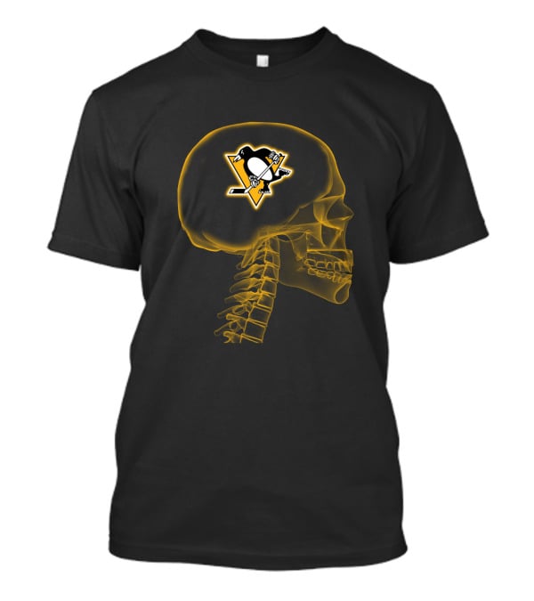 X-Ray Skull With Pittsburgh Penguins Hockey Logo Inside Brain T-Shirt