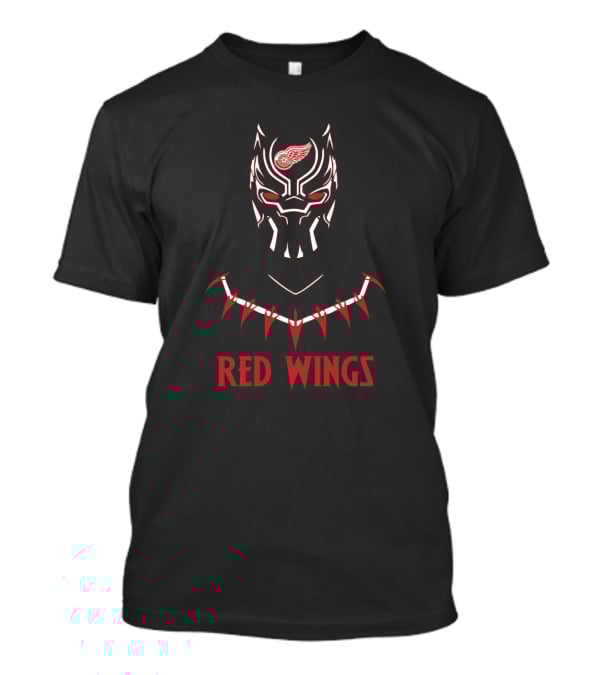 Black Panther Mask With Detroit Red Wings Logo And Red Wings T-Shirt