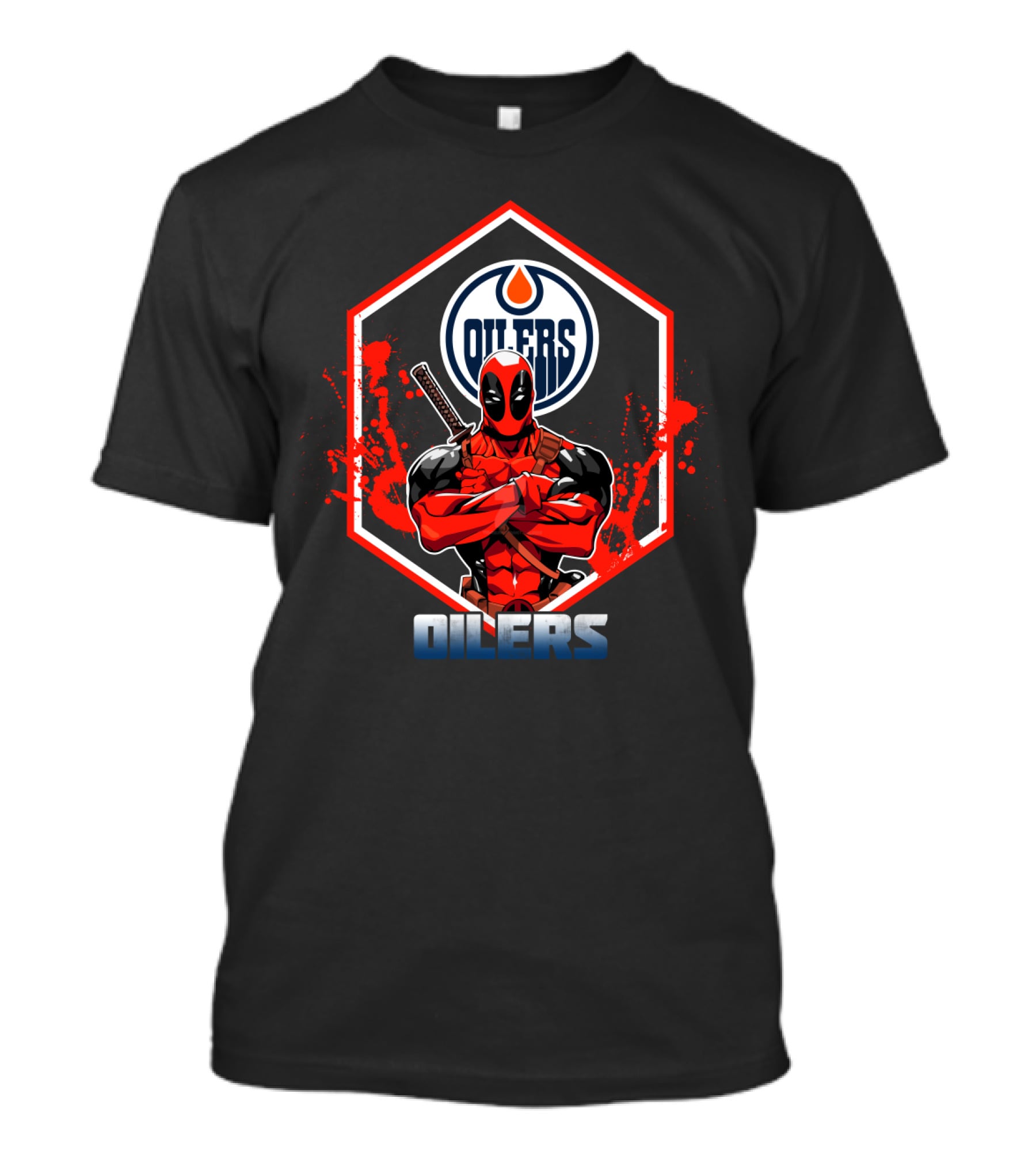 Deadpool Edmonton Oilers Fans Logo Crossover T-Shirt