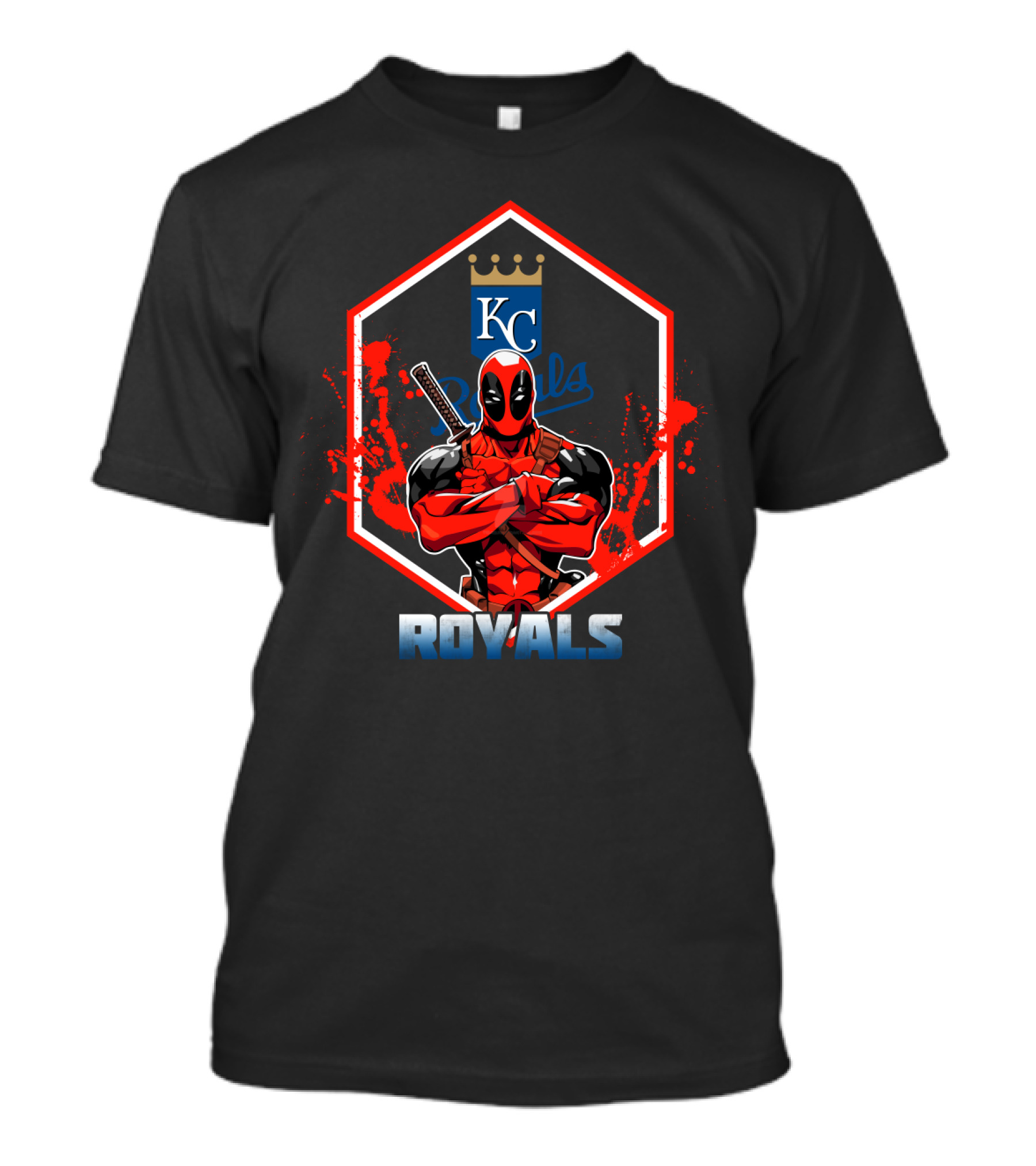 Deadpool Kansas City Royals Crossover Fan Art With KC Emblem And Sword T-Shirt