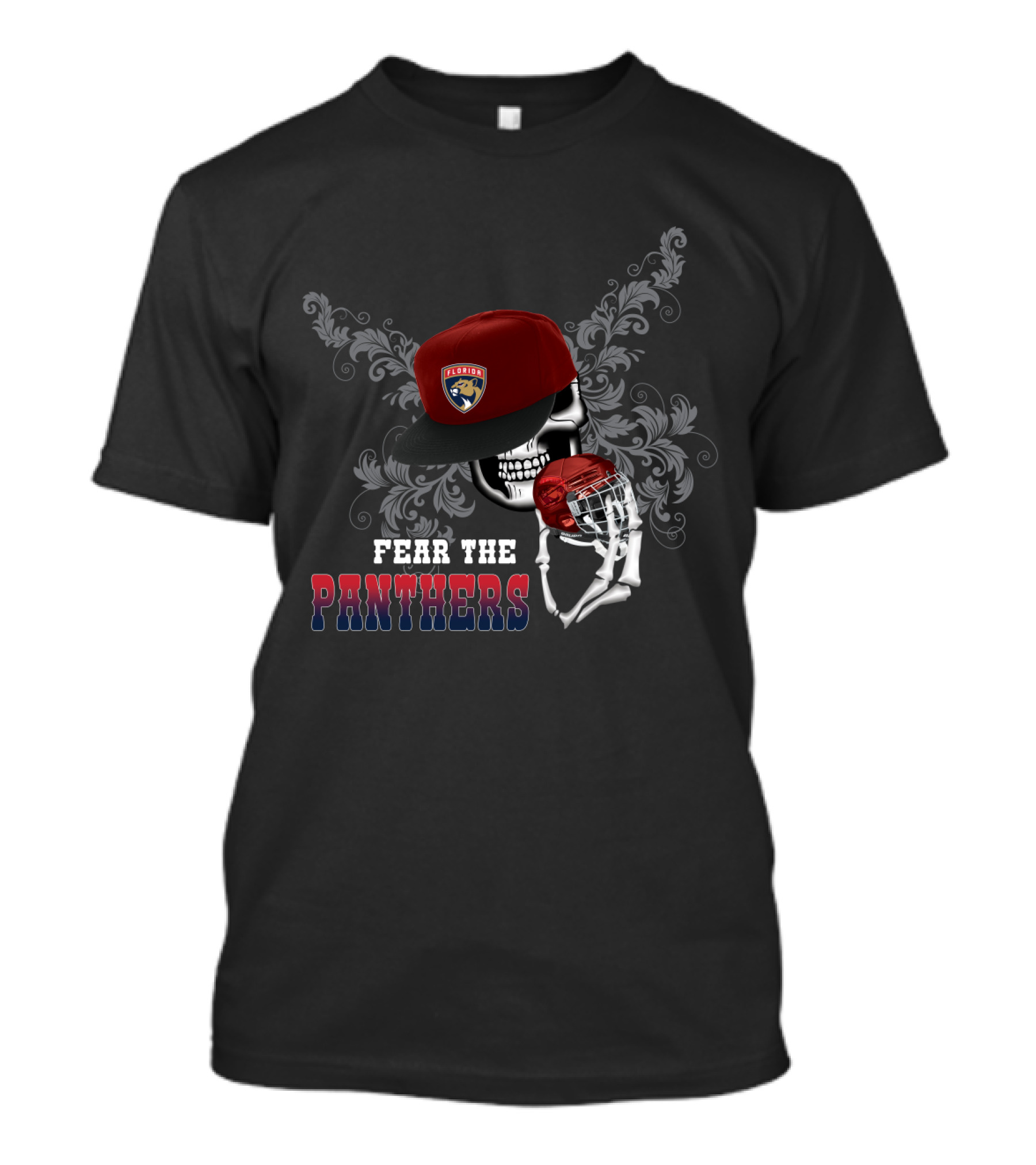 Fear The Panthers Florida Team Hockey Skull T-Shirt