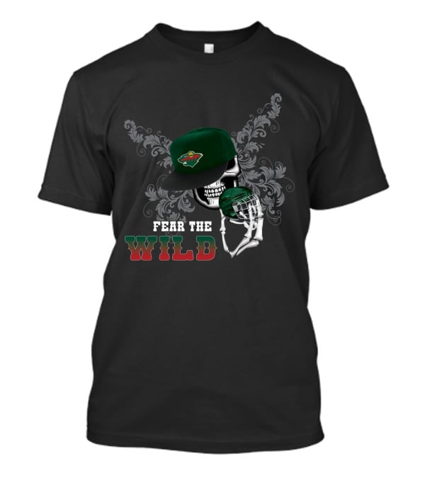 Fear The Minnesota Wild Skull With Hockey Cap And Stick T-Shirt