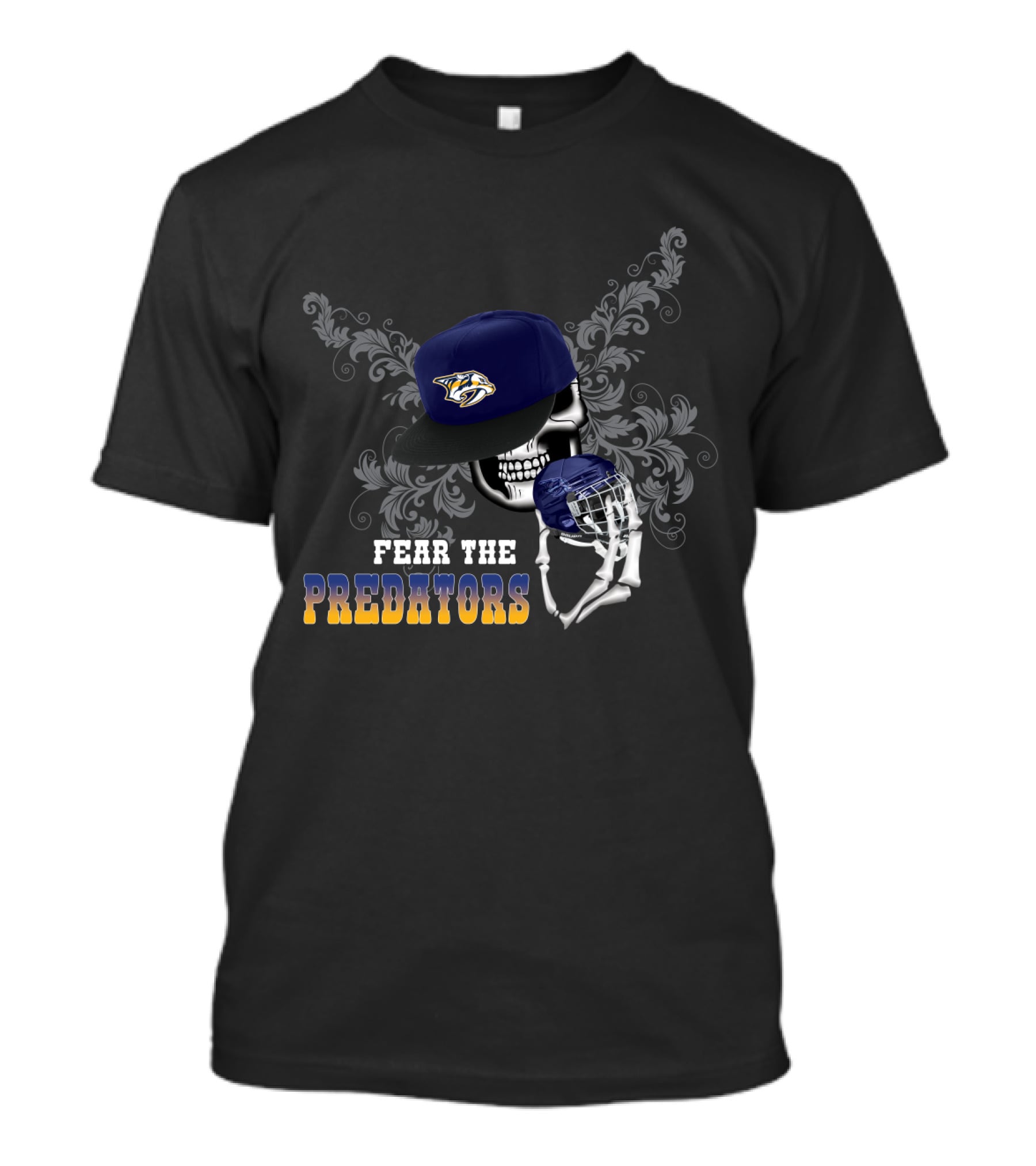 Fear The Predators Skull And Hockey Theme With Nashville T-Shirt