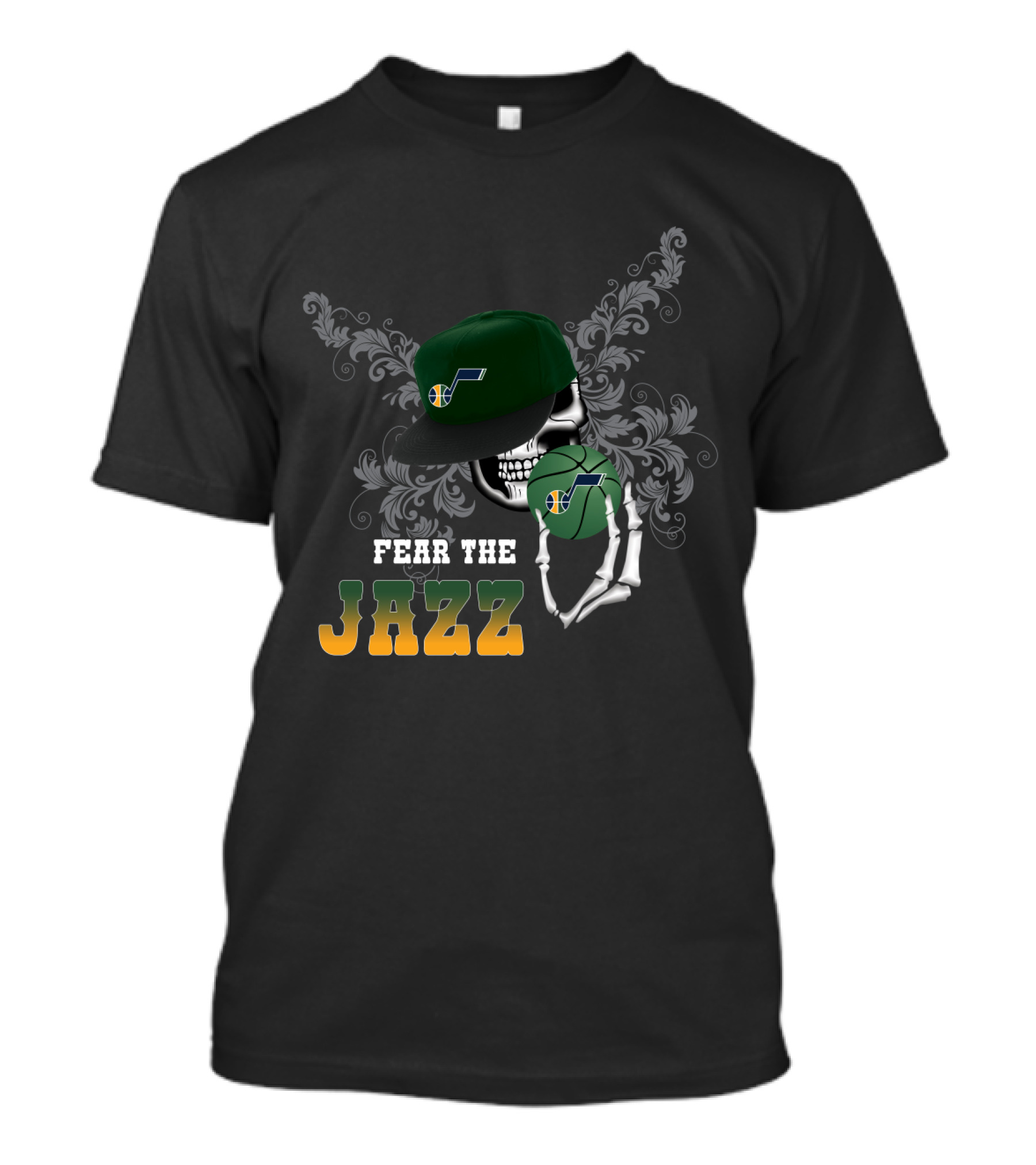 Fear The Jazz Skull With Basketball And Cap With Utah Jazz T-Shirt