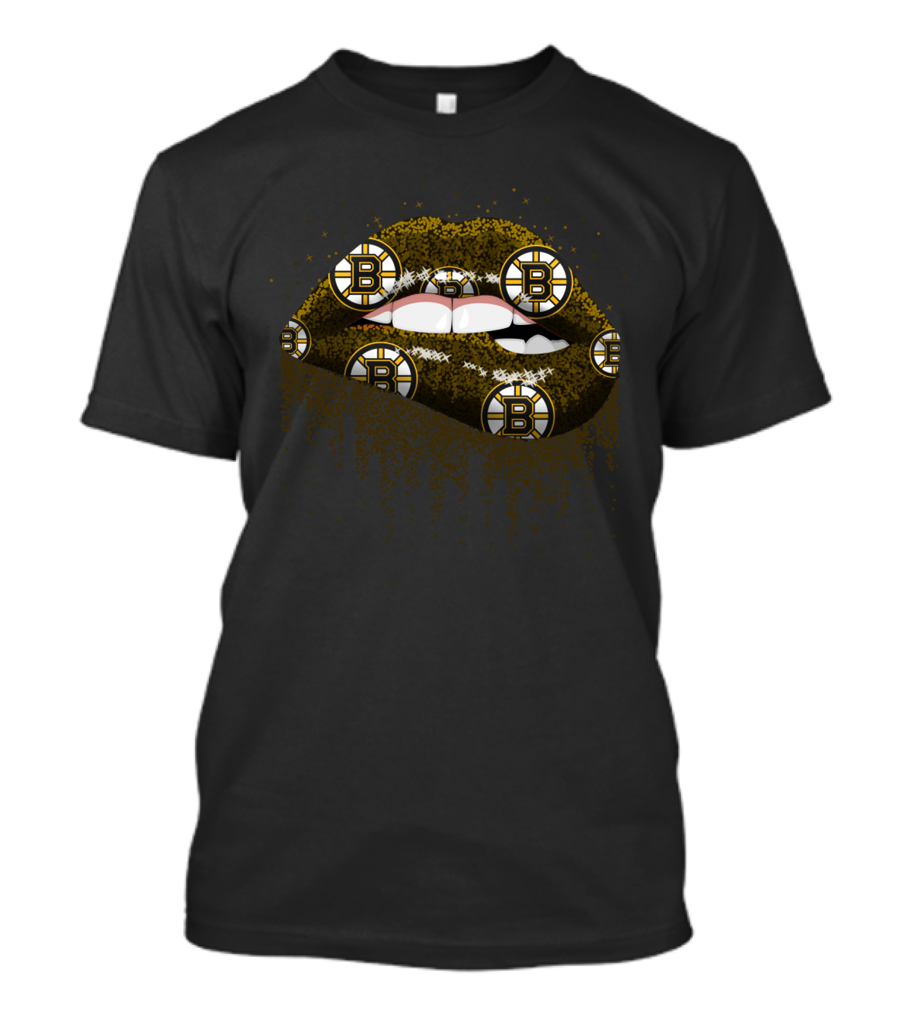Sparkling Glitter Lips Boston Bruins Fan Art With Team T-Shirt