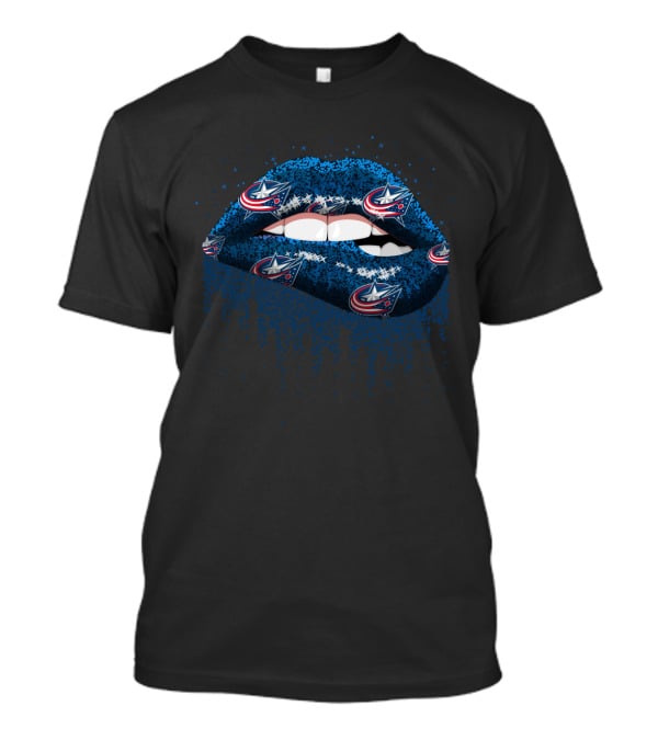 Columbus Blue Jackets Glitter Lips Fan Art With Team T-Shirt