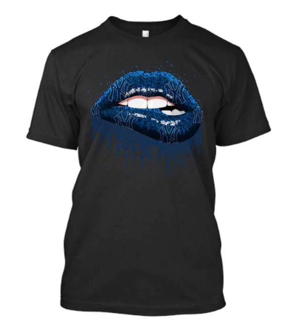 Glitter Lips New York Yankees Fan Art With Iconic Blue T-Shirt