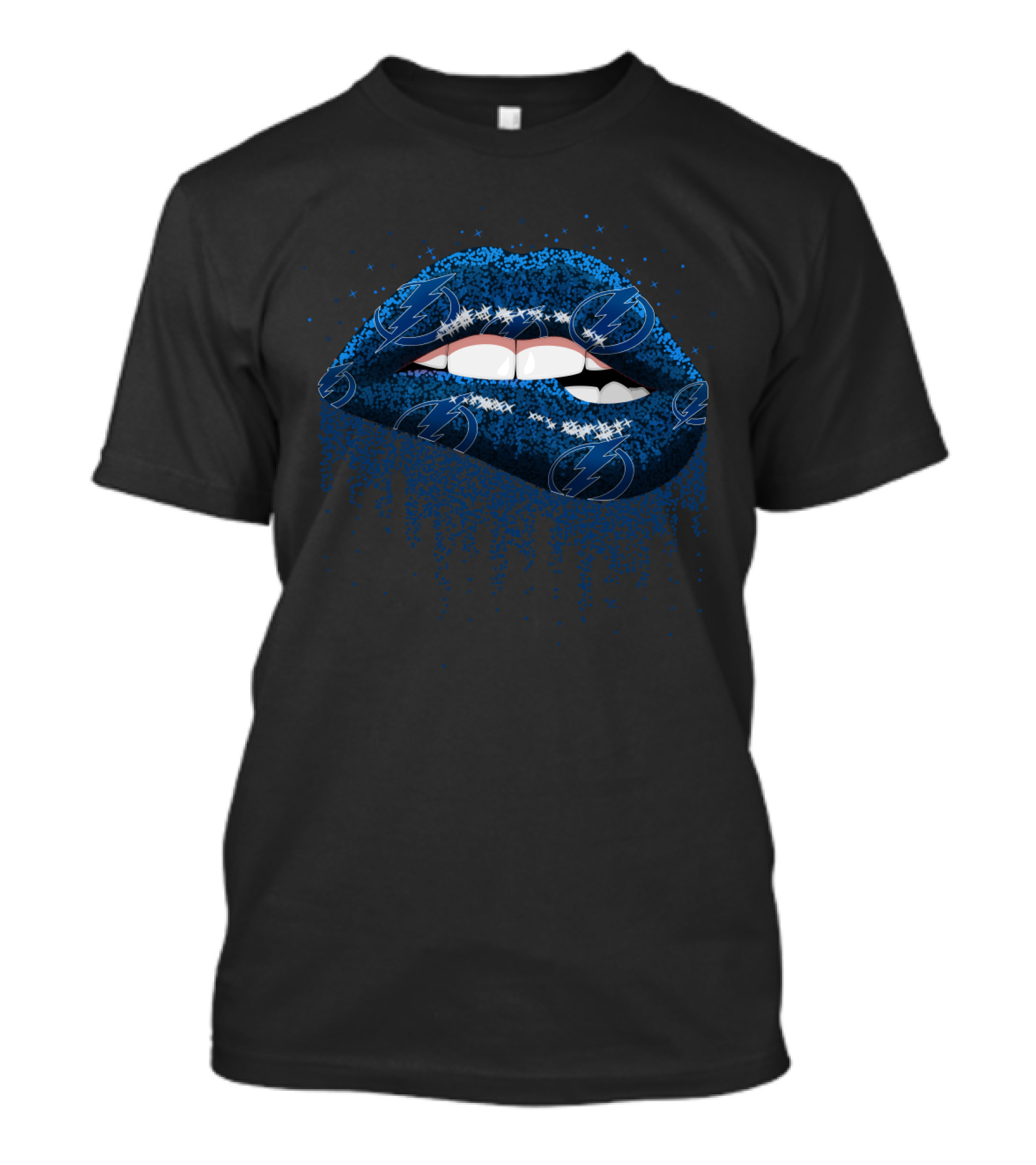 Glitter Lips With Tampa Bay Lightning Logo Blue Sparkle Fans T-Shirt