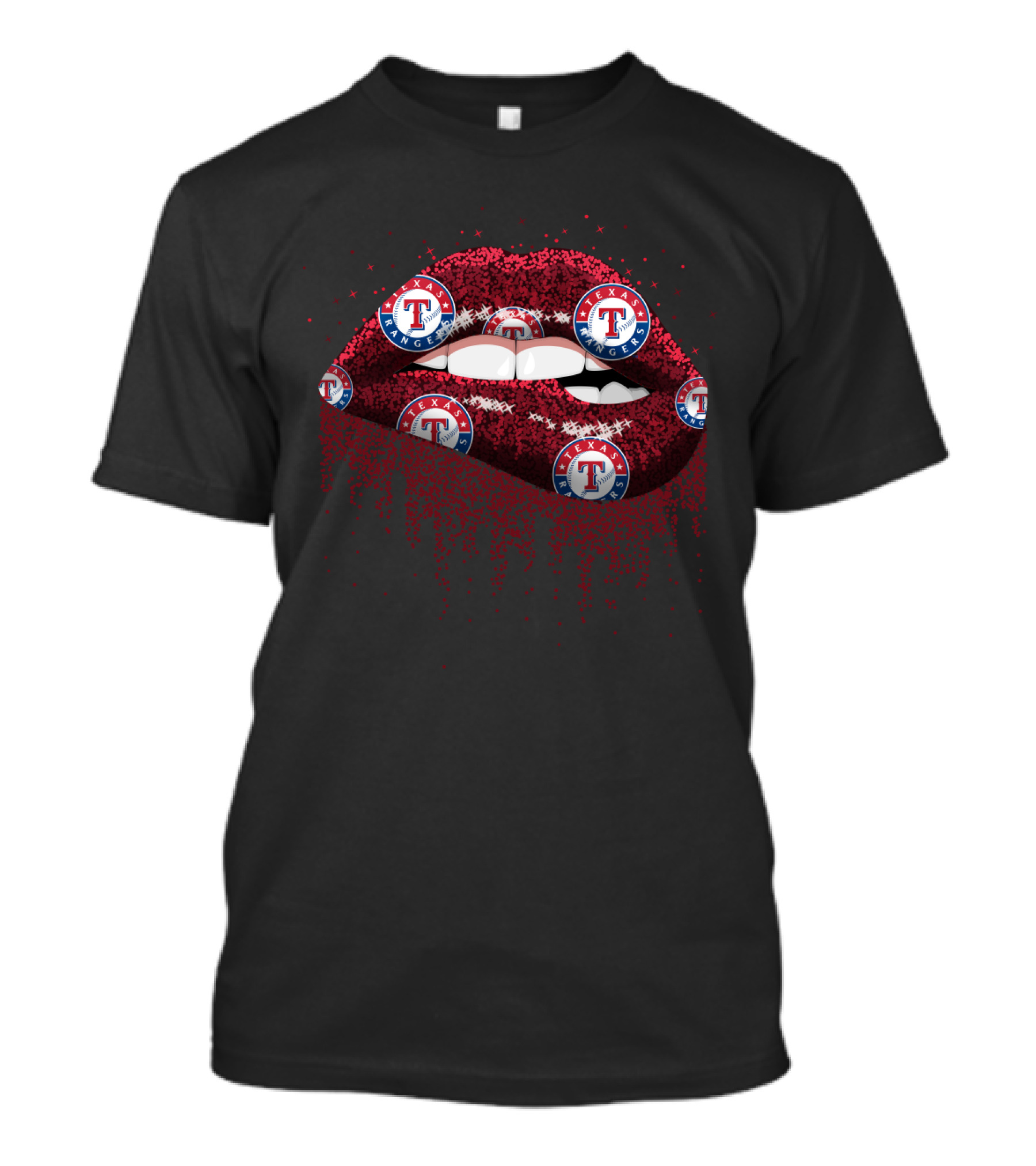 Texas Rangers Glitter Lips Fan Art With Logo T-Shirt