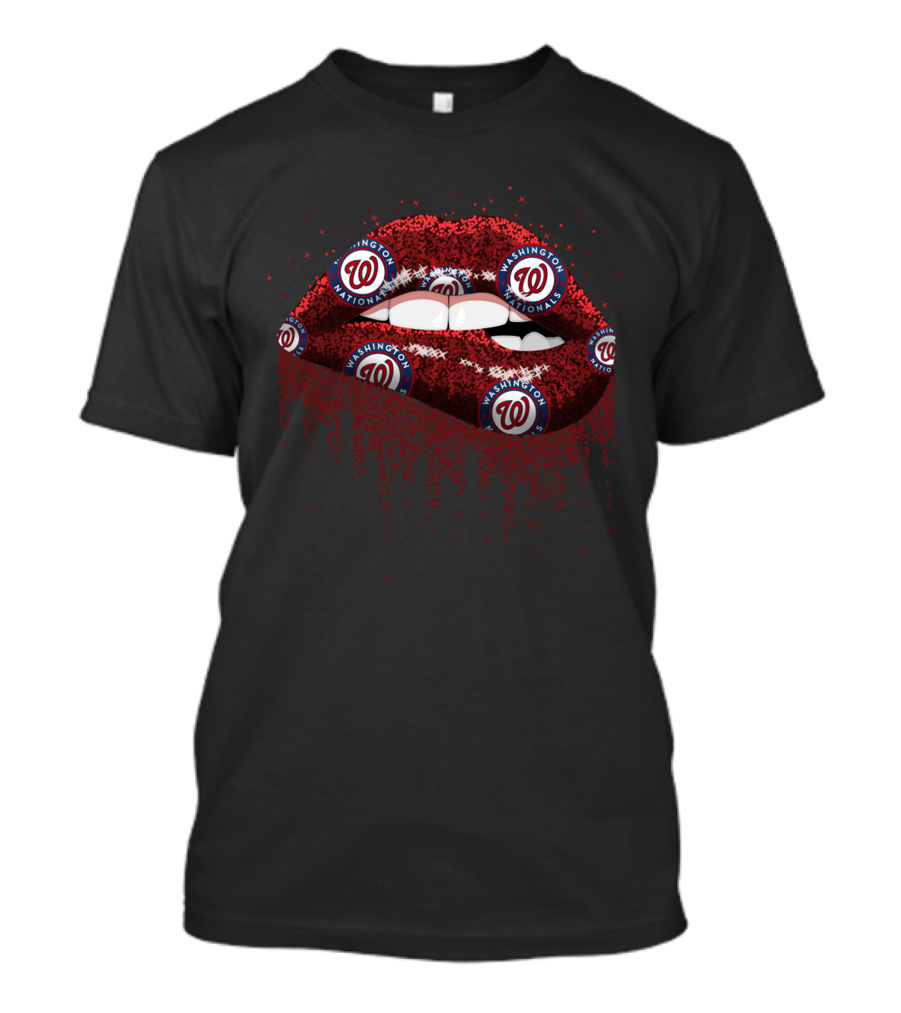 Sparkling Glitter Lips With Washington Nationals Logo For Fans T-Shirt