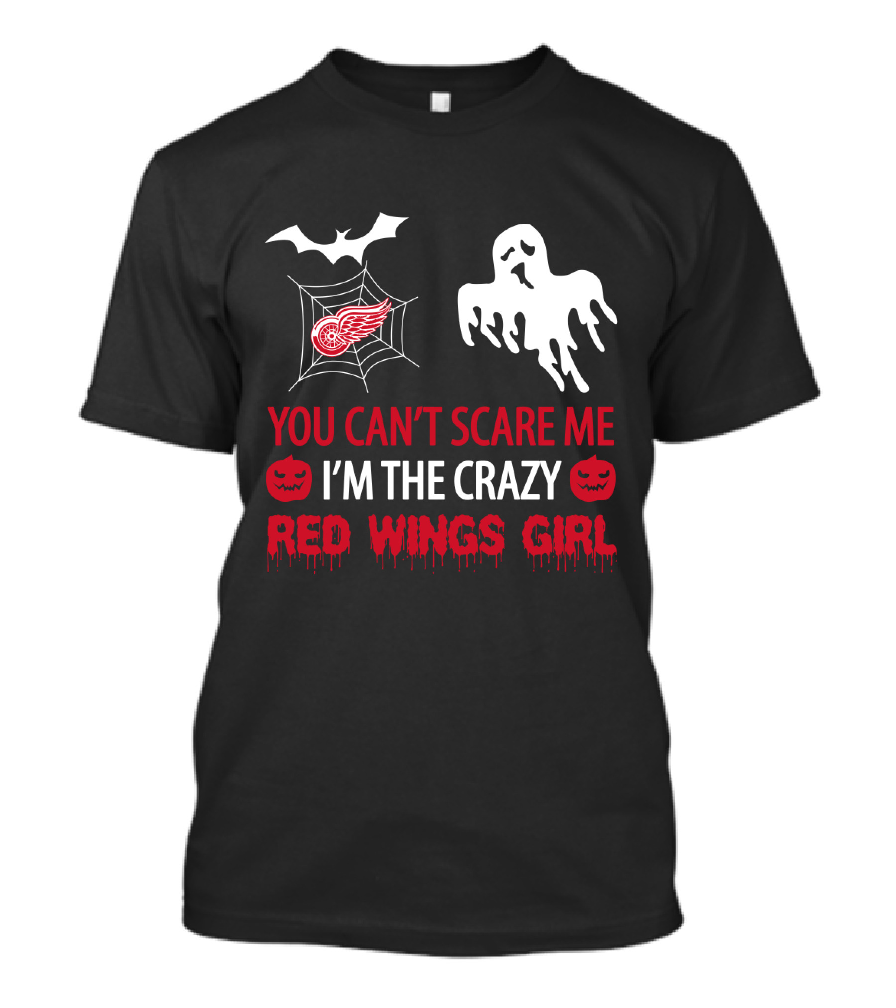 You Can't Scare Me I'm The Crazy Red Wings Girl Halloween Ghost Bat Spiderweb T-Shirt