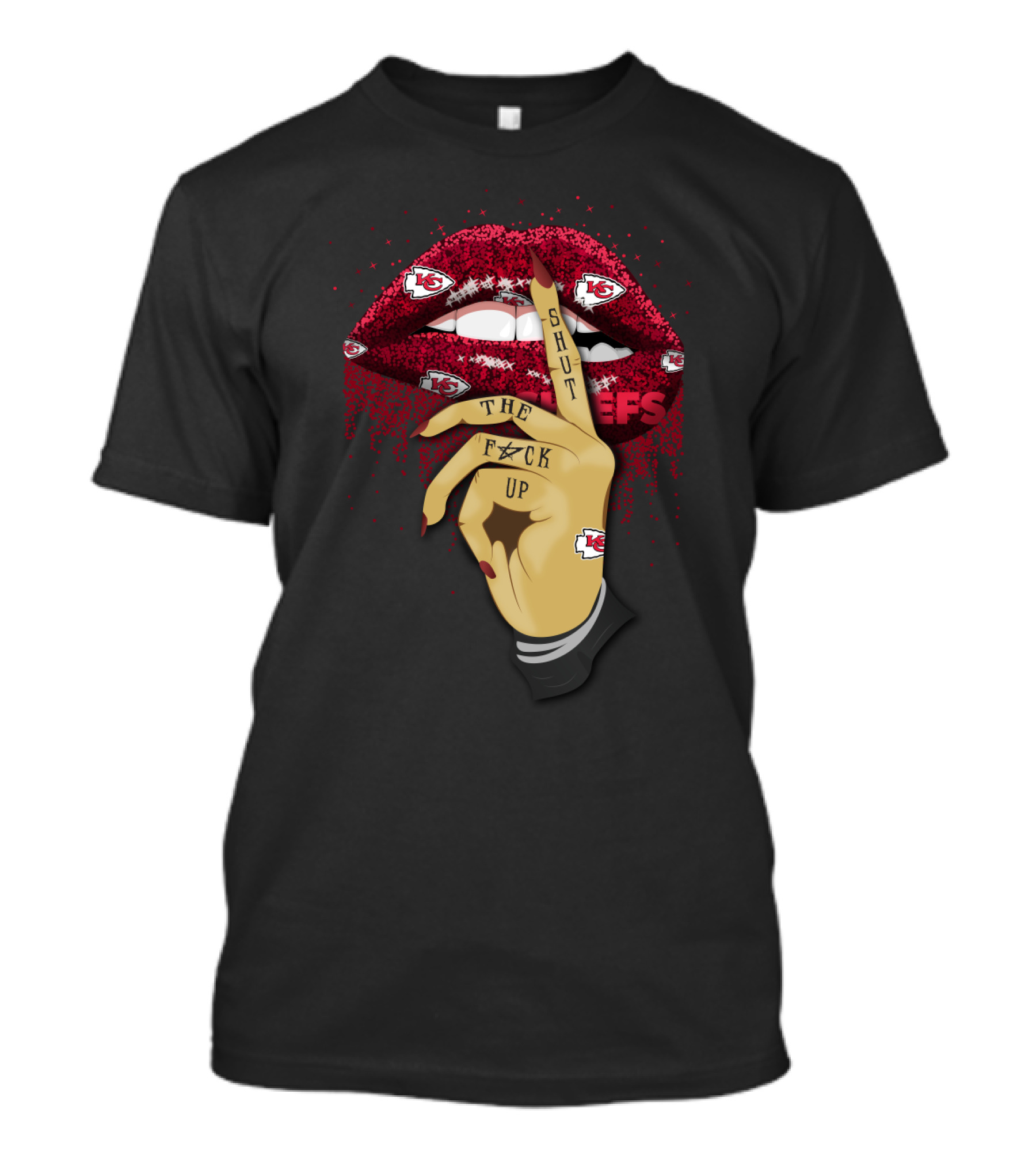 Kansas City Chiefs Lip Shut Up Finger Tattoo T-Shirt