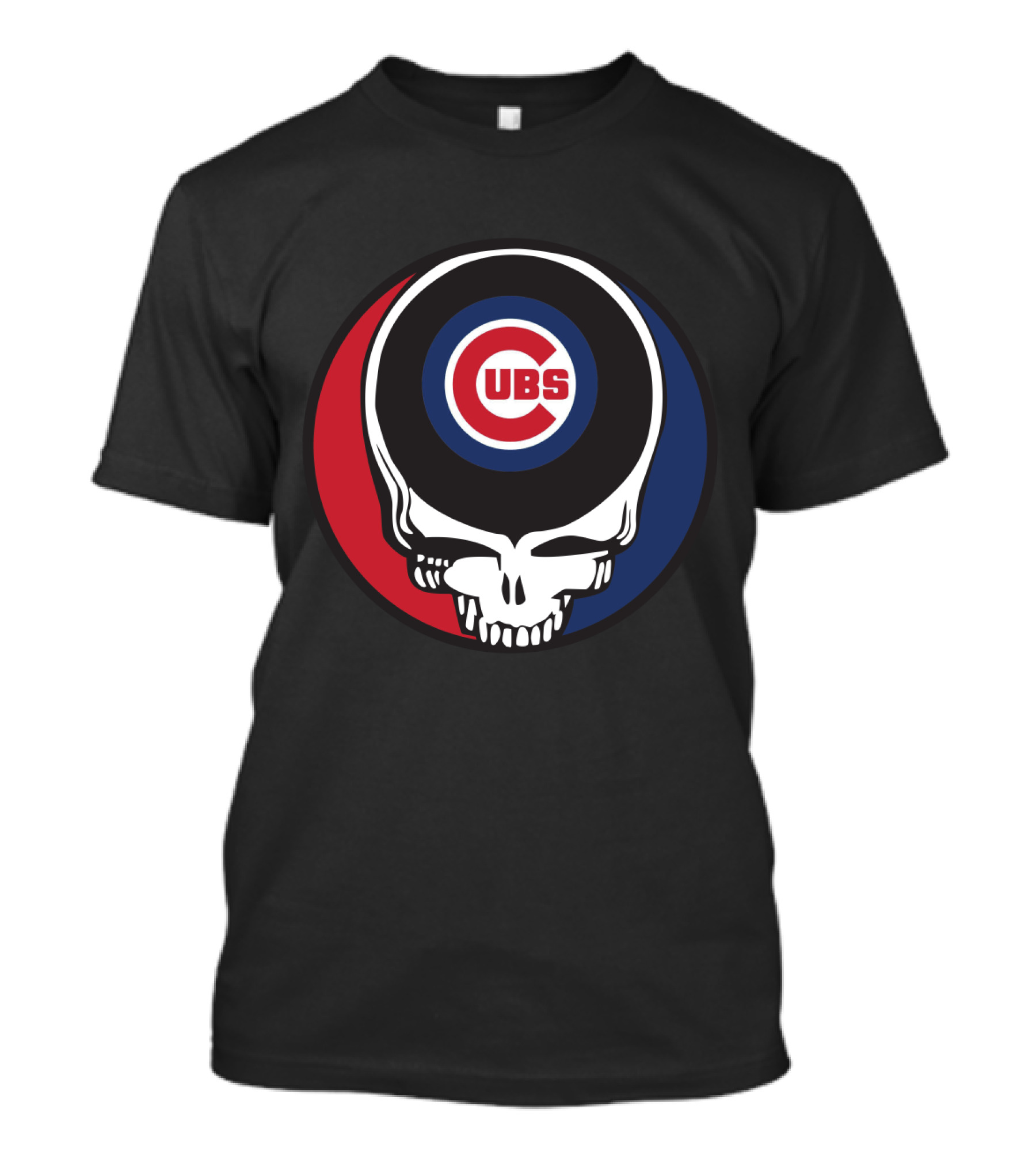 Grateful Dead Skull With Chicago Cubs Logo And Red Blue Circle T-Shirt