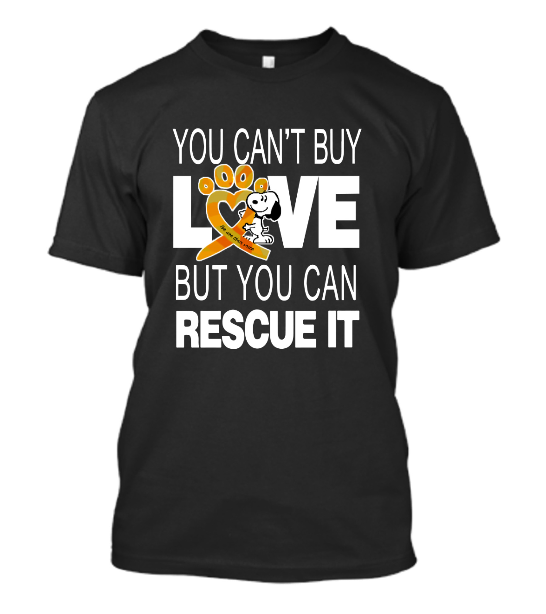 You Can't Buy Love But You Can Rescue It Snoopy With Orange Paw Heart And Awareness T-Shirt