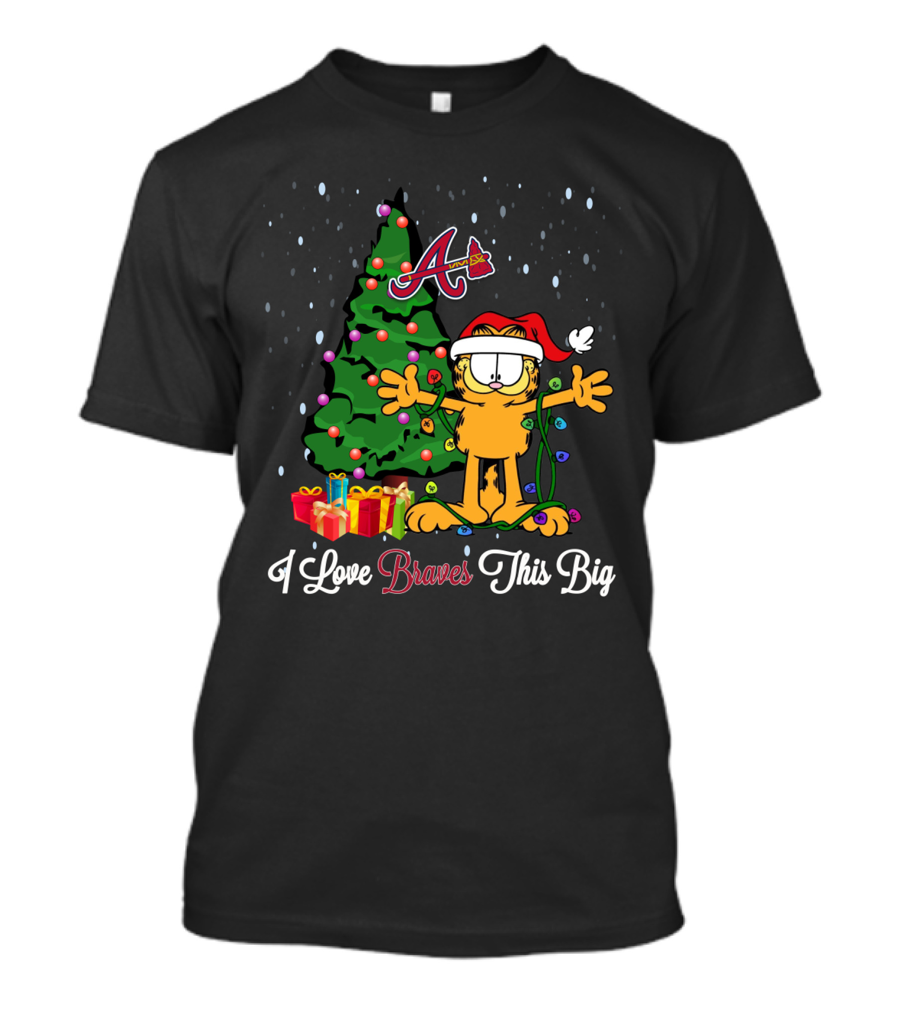 I Love Atlanta Braves This Big Christmas Garfield Santa Hat Tree Gifts T-Shirt