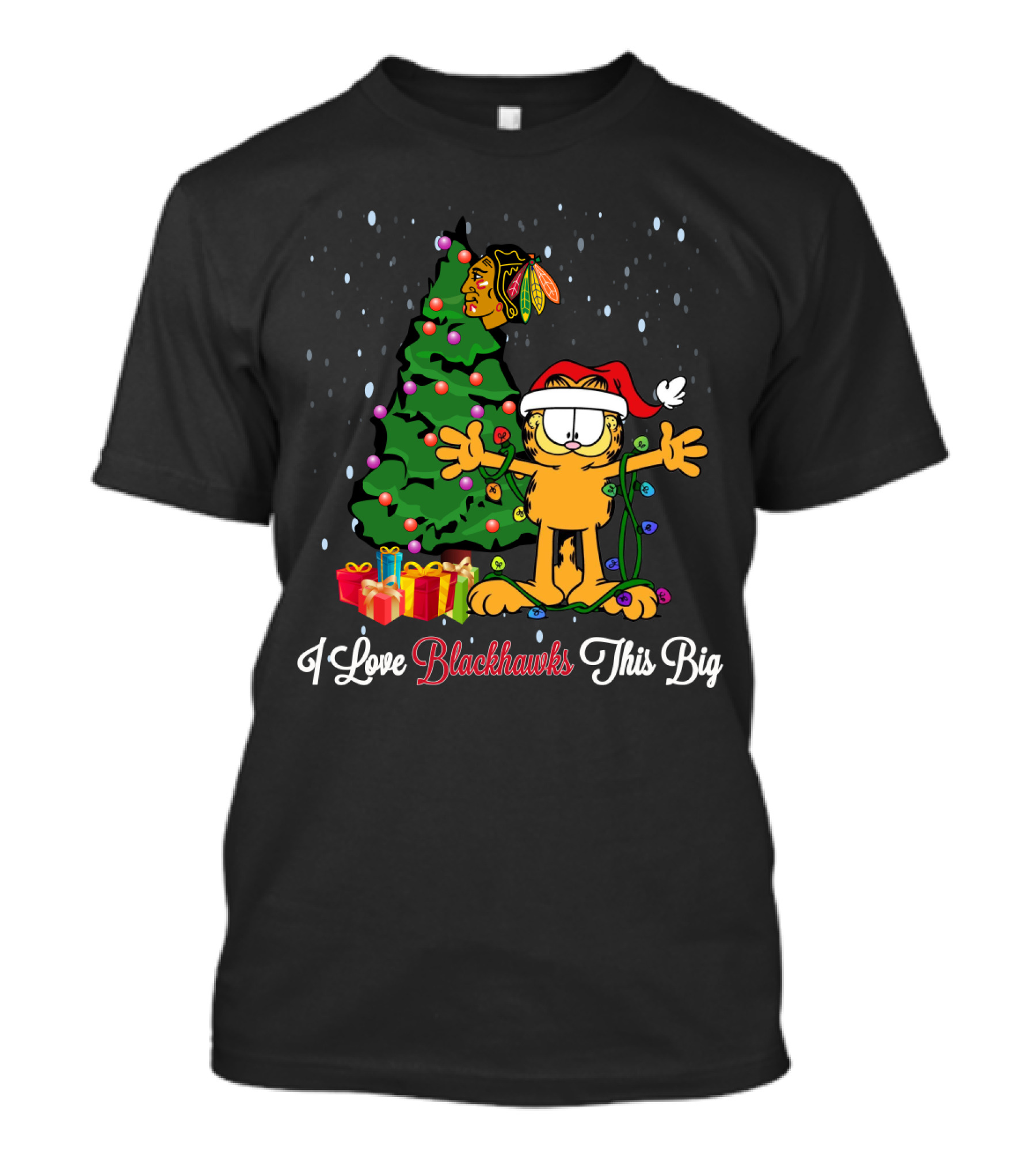 I Love Blackhawks This Big Christmas Garfield Chicago Blackhawks T-Shirt