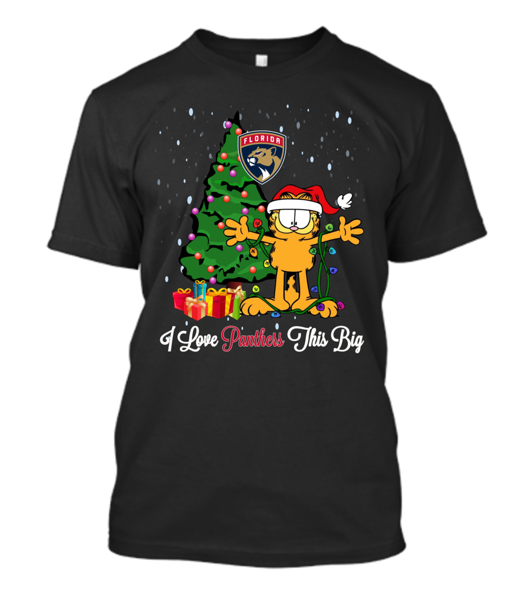 I Love Panthers This Big Florida Christmas Garfield Tree Presents T-Shirt