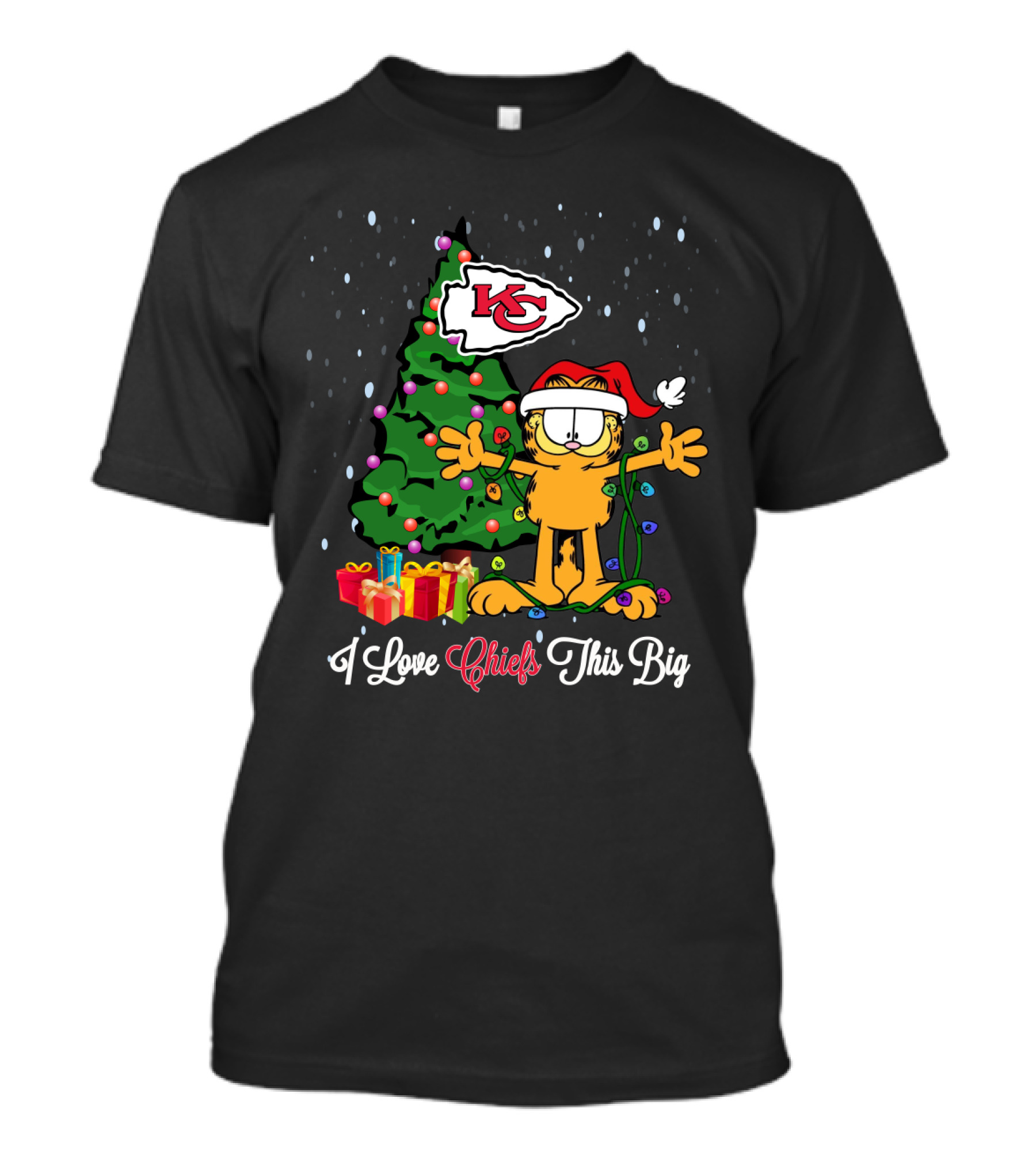 I Love Kansas City Chiefs Garfield Christmas Tree Holiday T-Shirt
