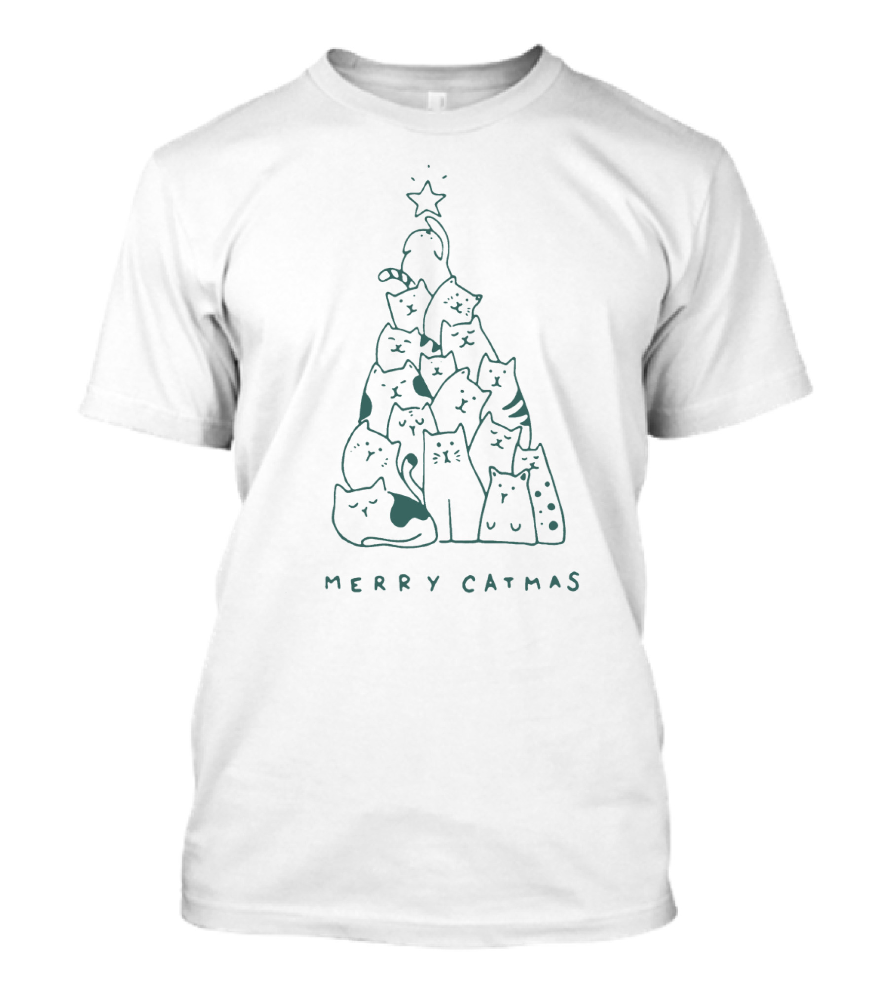 Merry Catmas Cat Christmas Tree Star Topper T-Shirt