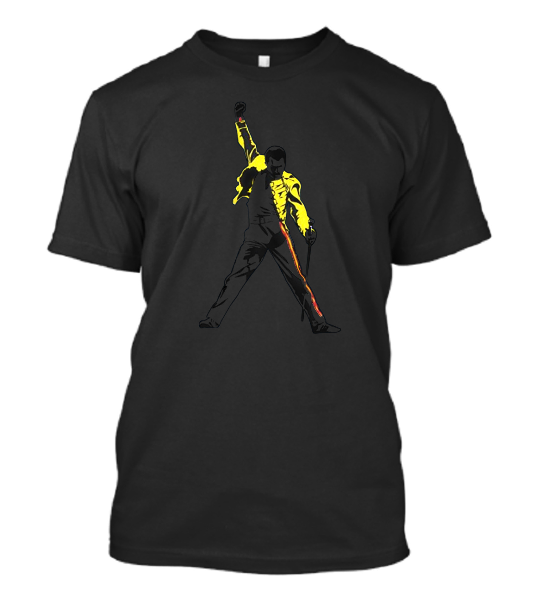 Queen Concert Iconic Freddie Mercury Silhouette With Yellow Jacket And Microphone T-Shirt