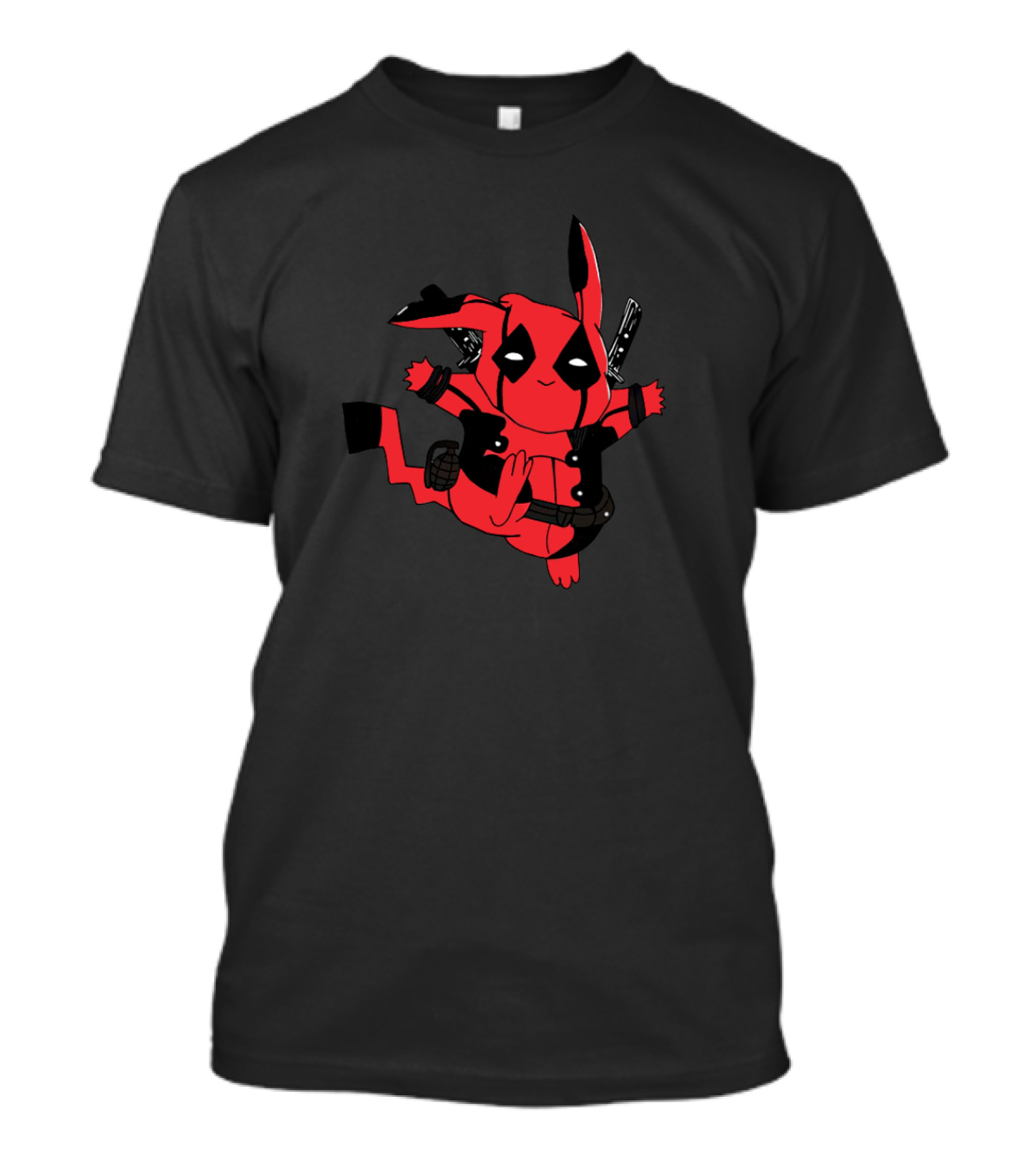 Pikachu Deadpool Crossover Character With Red Suit And Swords T-Shirt