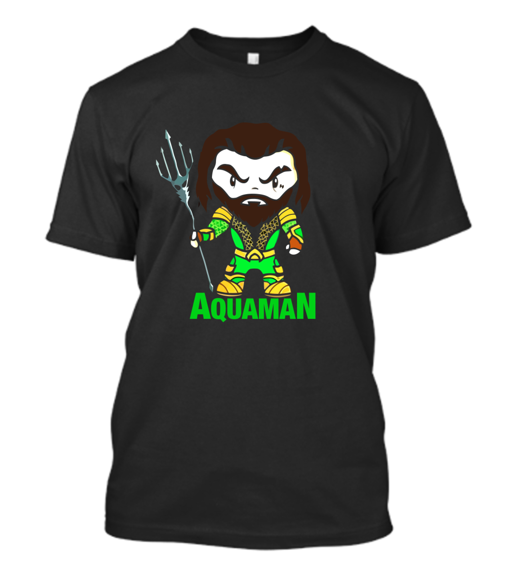 Aquaman Cartoon Character Holding Trident Bright Green T-Shirt