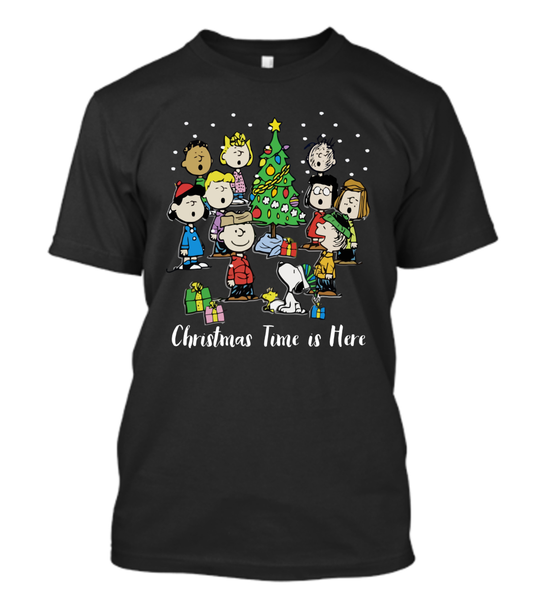 Peanuts Christmas Time Is Here Snoopy And Characters Around Christmas Tree T-Shirt