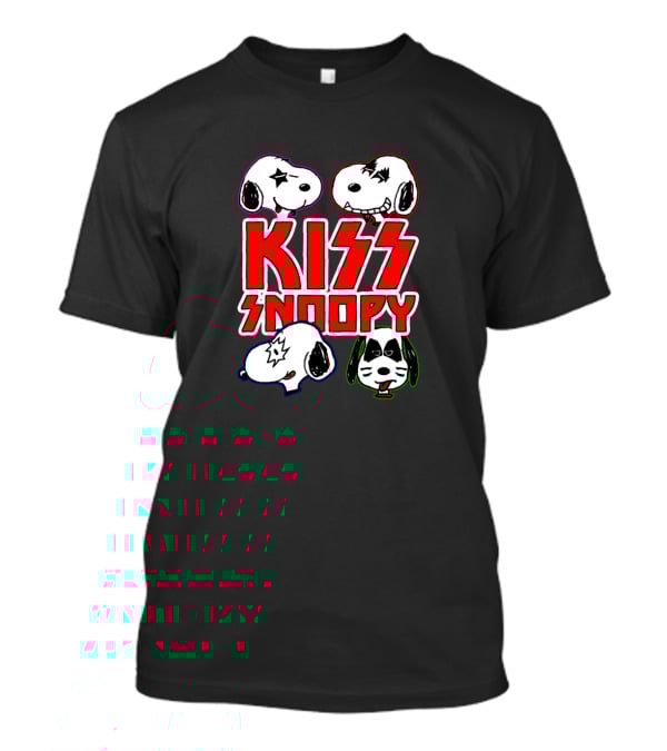 Kiss Snoopy Cartoon Characters Heavy Metal Style Iconic Band Faces T-Shirt