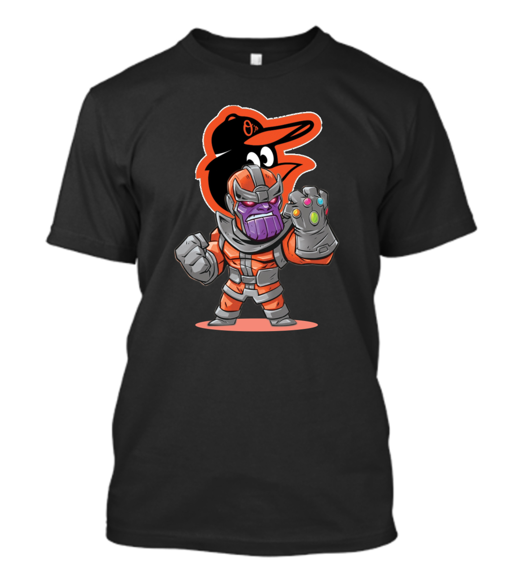 Baltimore Orioles Themed Thanos Character With Infinity Gauntlet T-Shirt