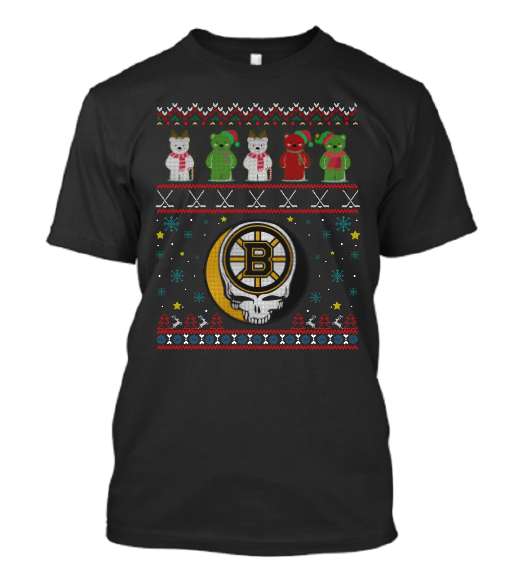 Boston Bruins Grateful Dead Bears Ugly Christmas T-Shirt