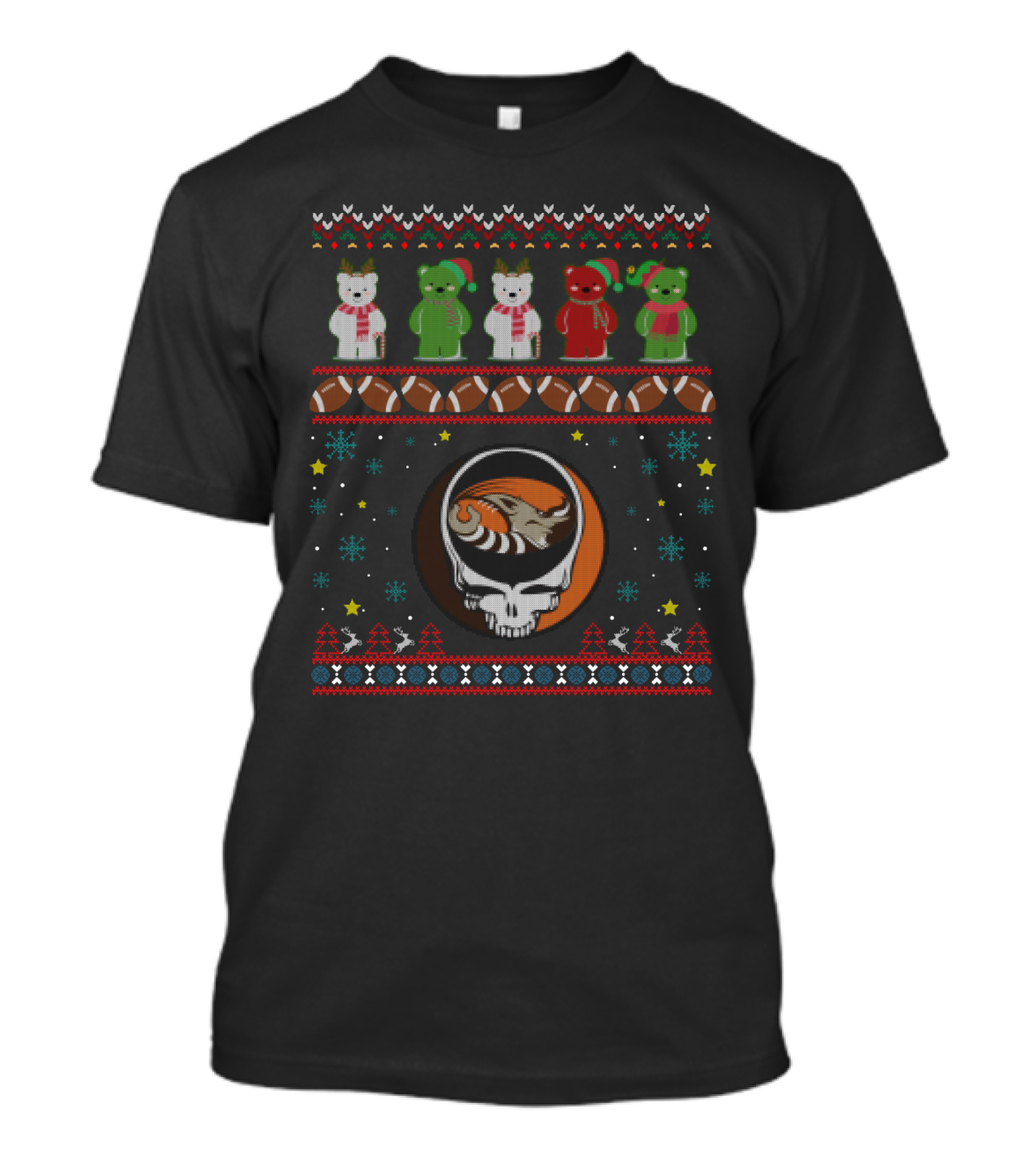 Cleveland Browns Bears Grateful Dead Christmas Football Skulls T-Shirt