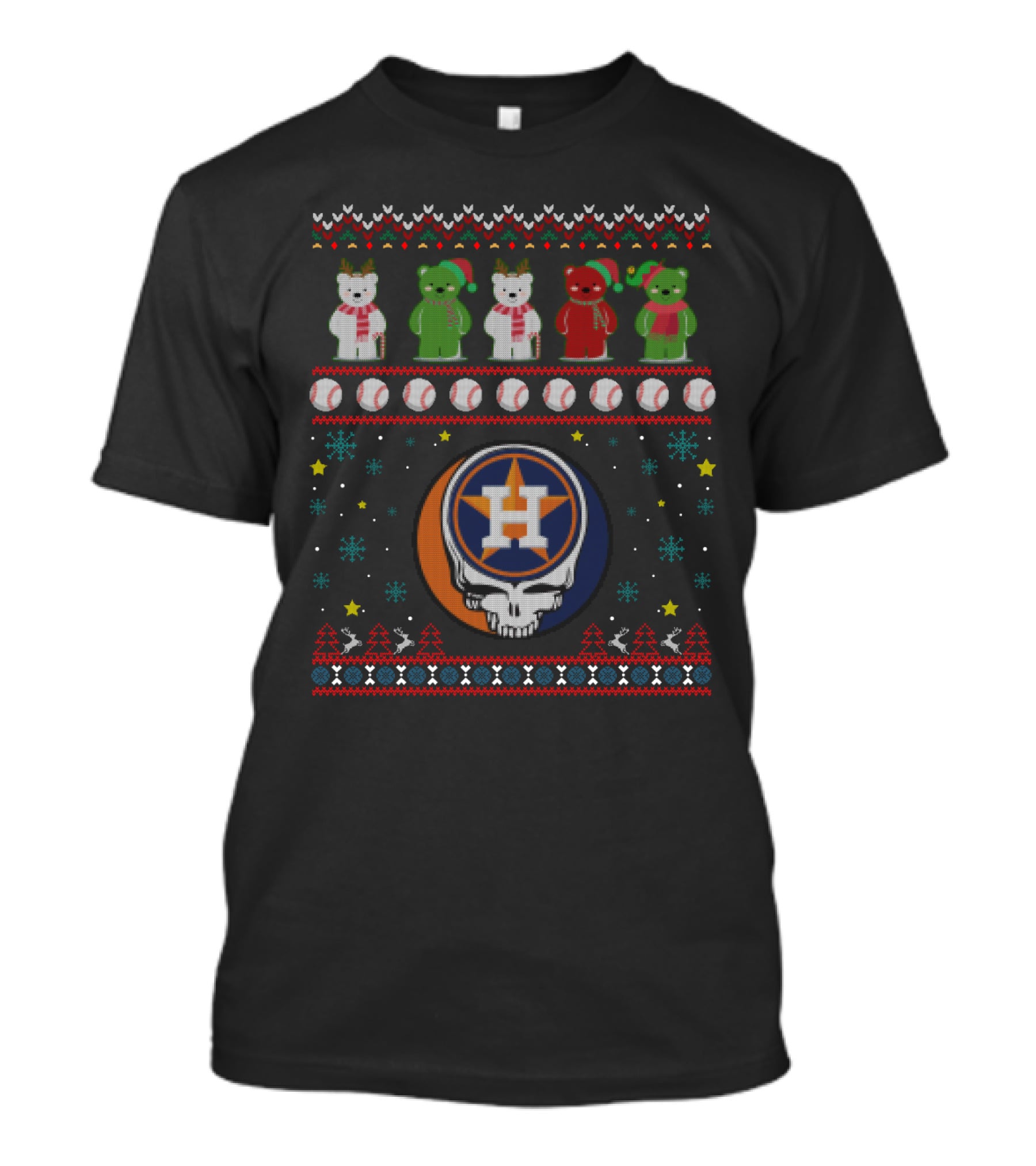Houston Astros Grateful Dead Bears Christmas Baseball T-Shirt