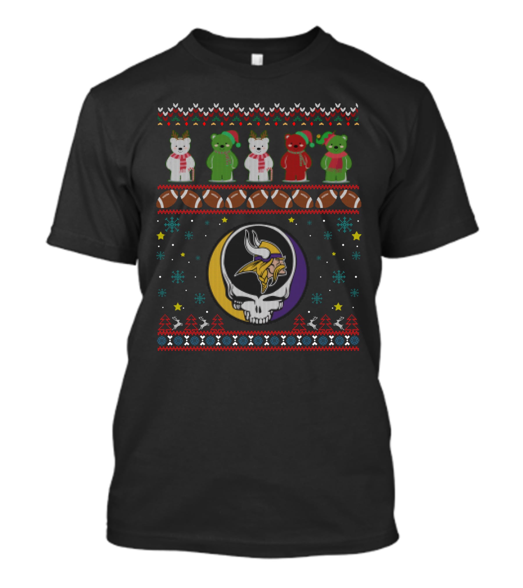 Minnesota Vikings Grateful Dead Bears Ugly Christmas T-Shirt