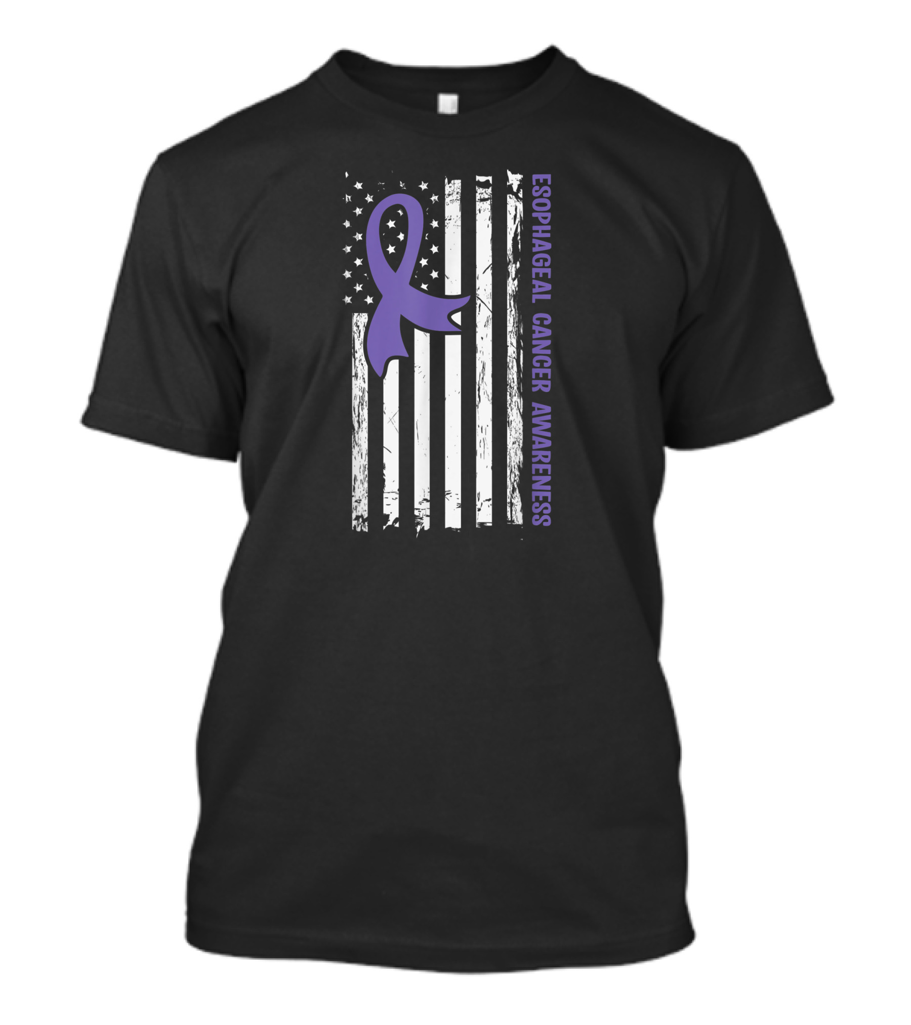 Esophageal Cancer Awareness American Flag Purple Ribbon T-Shirt