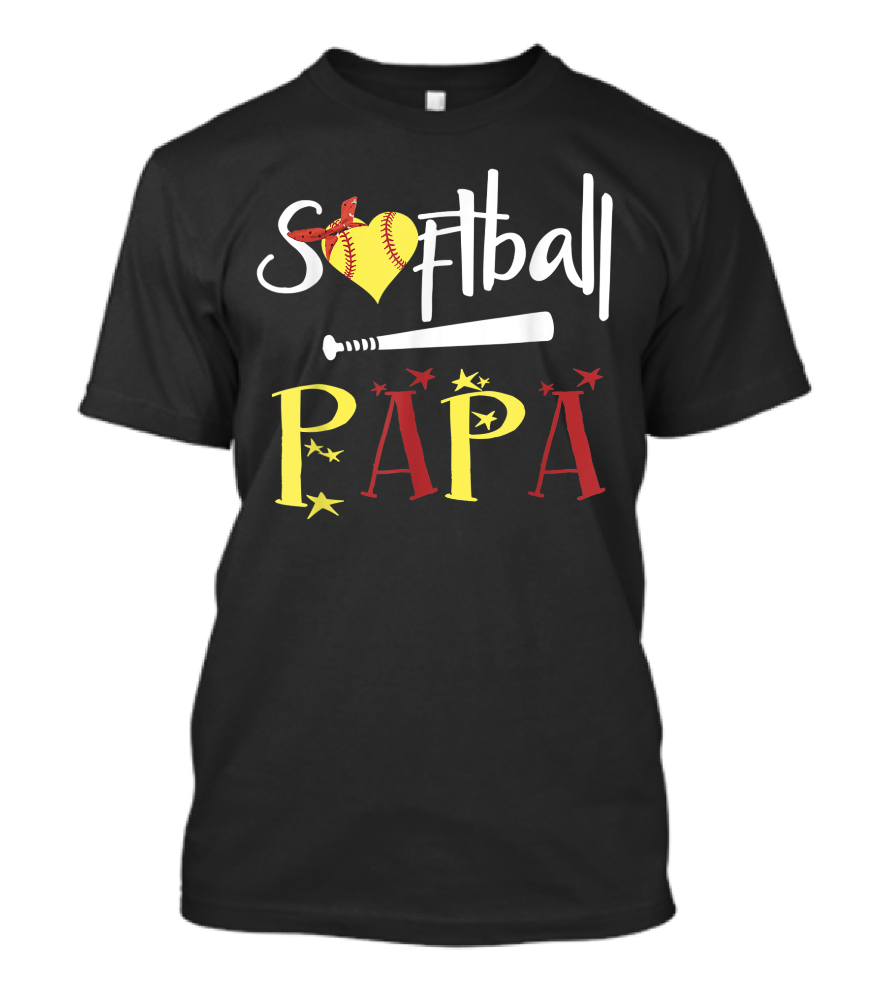 Softball Papa Heart Bat Stars T-Shirt