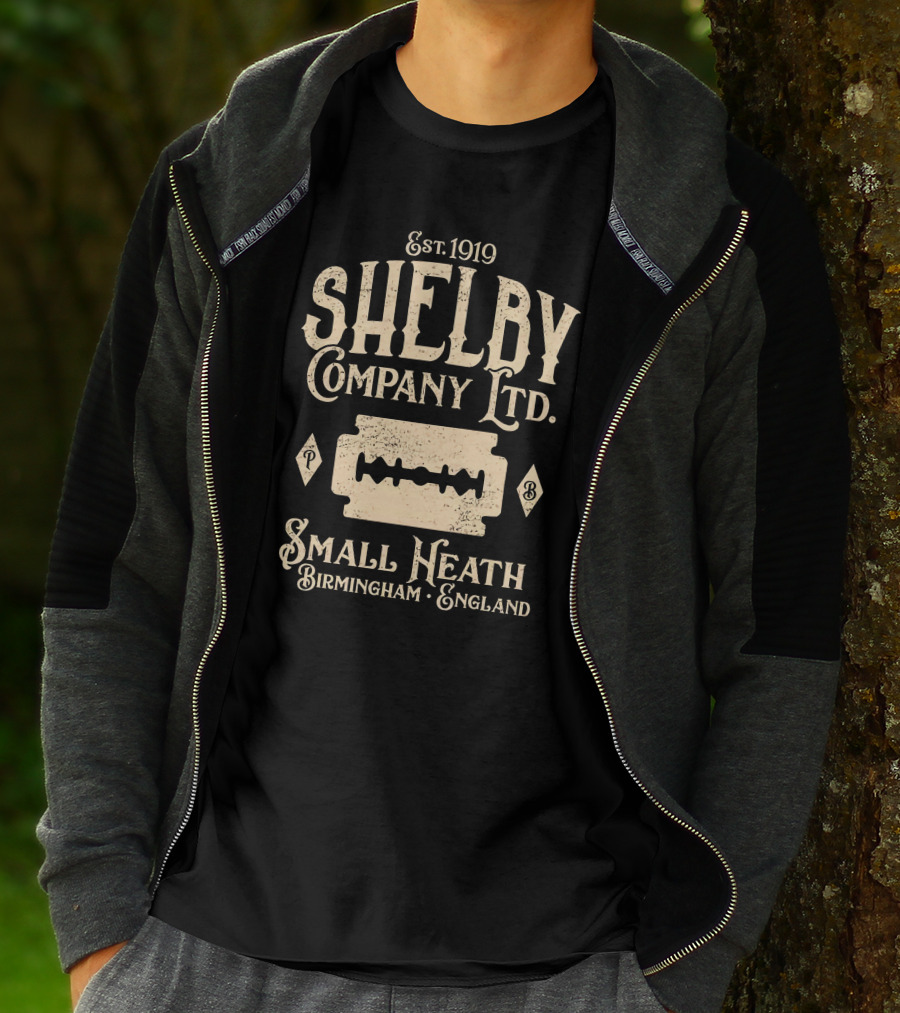Est. 1919 Shelby Company Ltd Small Heath Birmingham England Razor Blade T-Shirt