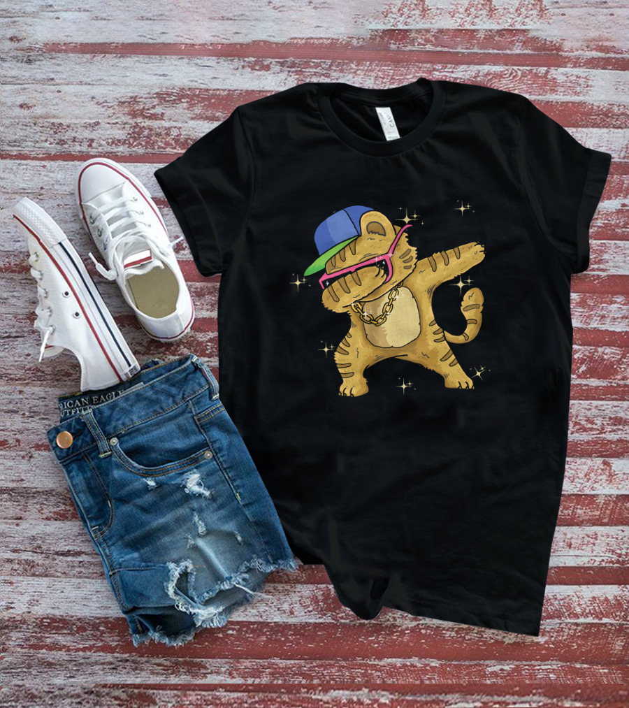 Hip Hop Cat Dab With Cap And Gold Chain T-Shirt