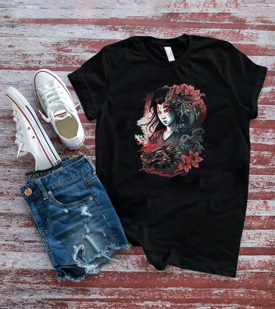 Dragon Boy Red Lotus Warrior With Dragon And Wolf Elements T-Shirt