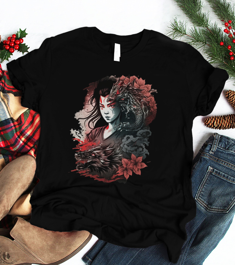 Dragon Boy Red Lotus Warrior With Dragon And Wolf Elements T-Shirt