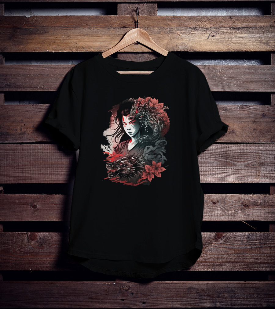 Dragon Boy Red Lotus Warrior With Dragon And Wolf Elements T-Shirt