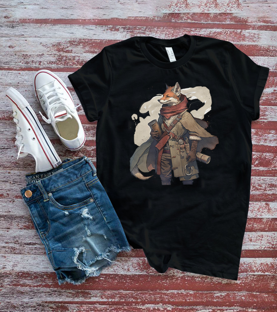 Fox Adventurer With Scrolls And Scarf T-Shirt